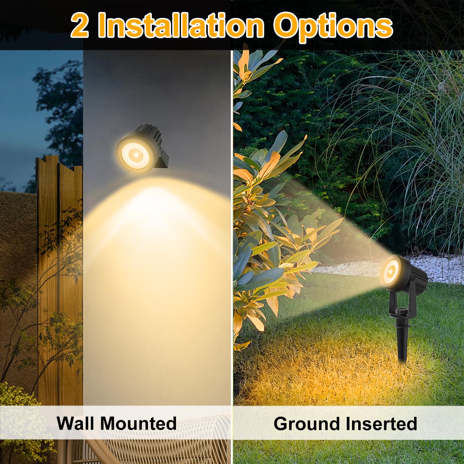LINQELLY 2-Pack Solar Spotlights Outdoor, IP65 Waterproof, Warm White Landscape Lighting for Garden, Yard, Pathway, Tree Decoration