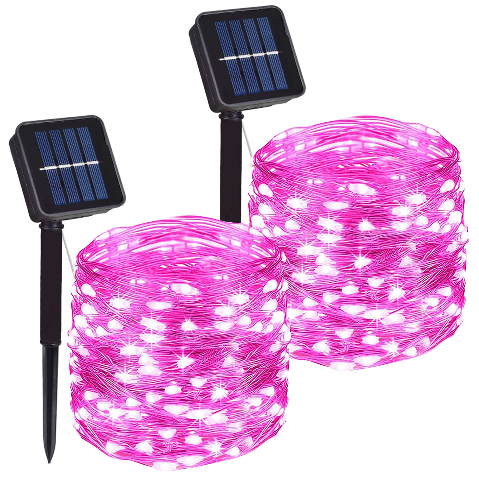 DAYLIGHTIR 2 Pack Total 200 LED Solar Powered Copper Wire String Lights Outdoor, Waterproof, 8 Modes Fairy Lights for Valentines Day Decor, Garden, Patio, Party, Christmas, House (Pink)