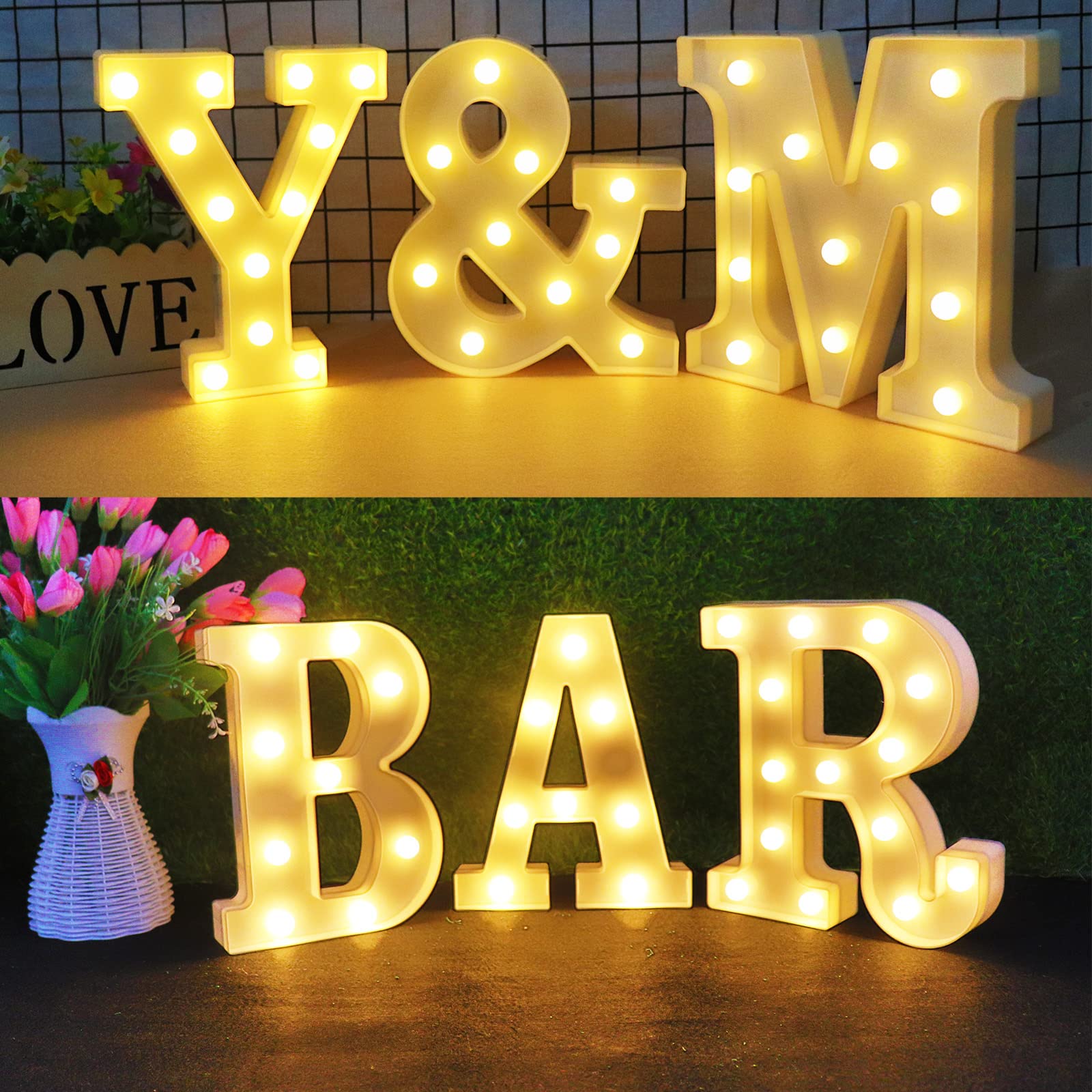 Ausaye Led Letter Lights Alphabet Light Up Sign Night Light For Home Bar Party Wedding Birthday Decoration Battery Powered Chris