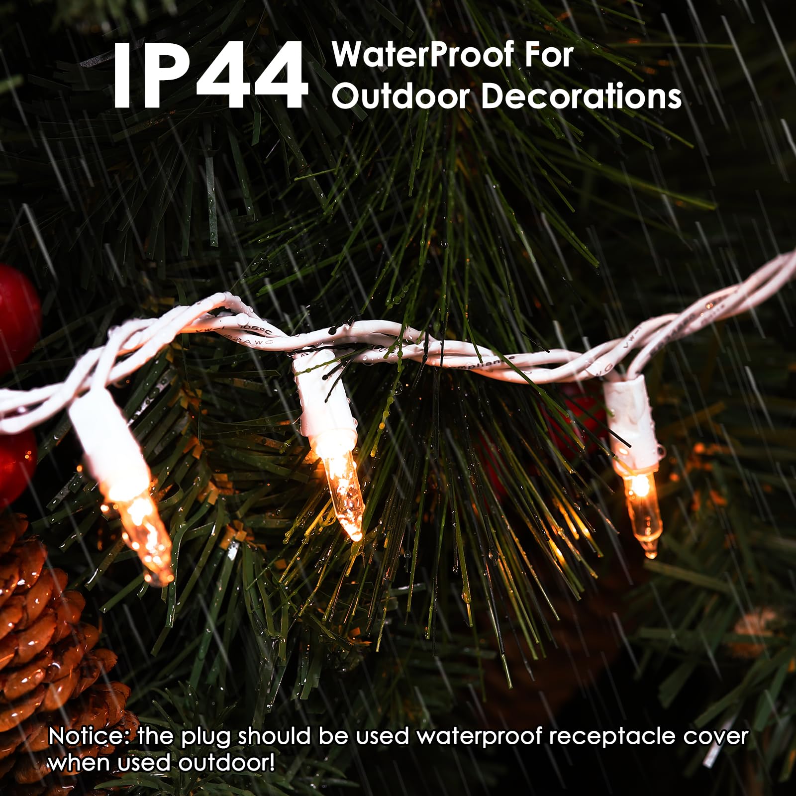 Meteds Christmas Lights 150 Count Clear Mini Lights White Wire Ul Certified Connectable Warm White String Lights For Christmas Tree,Garland,Home,Patio, Wedding,Party,Festival Decor