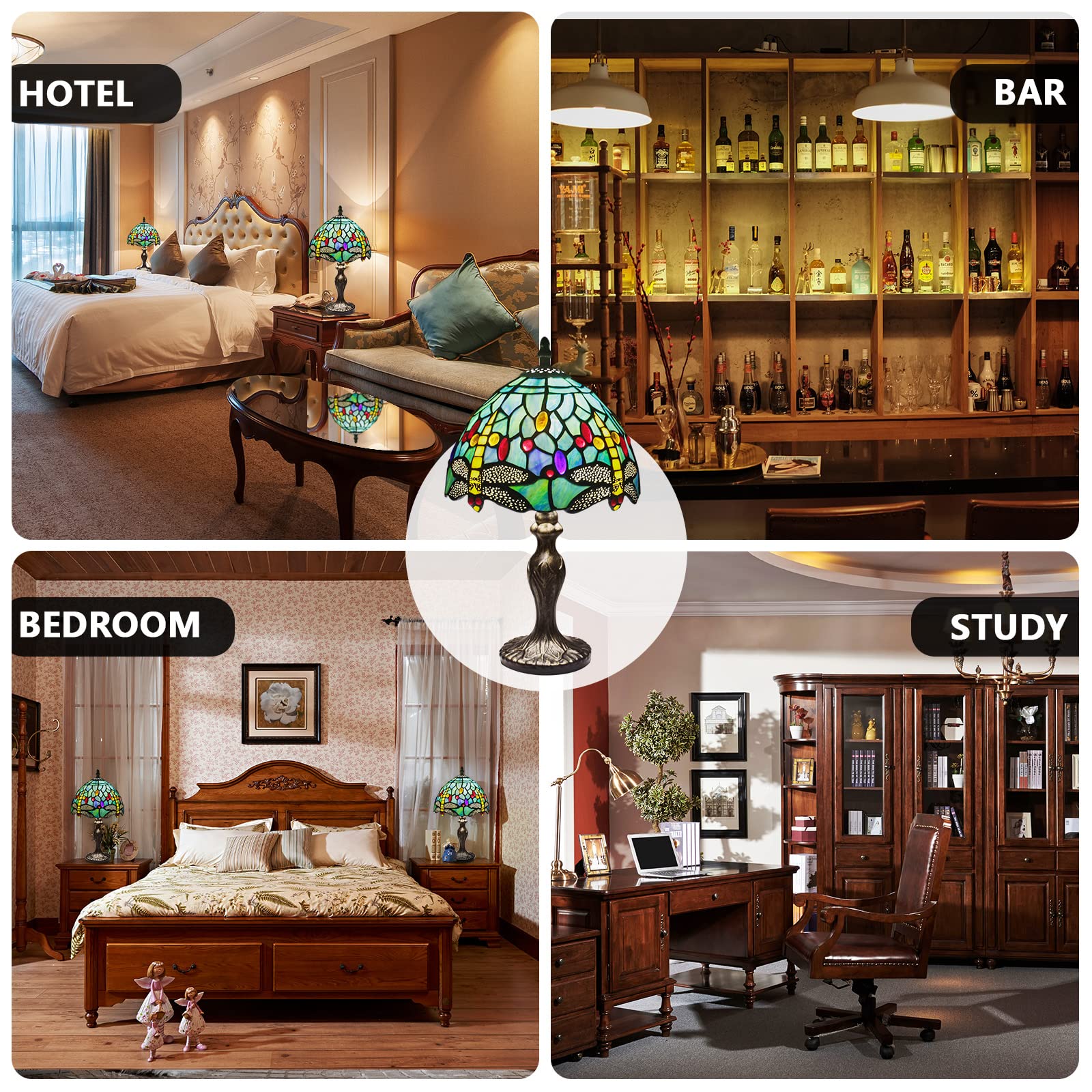 Miaoke Stained Glass Table Lamp Stained Glass Crystal Bead Style Table Light  Handmade Desk Bedside Night Light  Antique Art Craft Gifts Lover Living Room Bedroom Bookcase (Green Dragonfly)