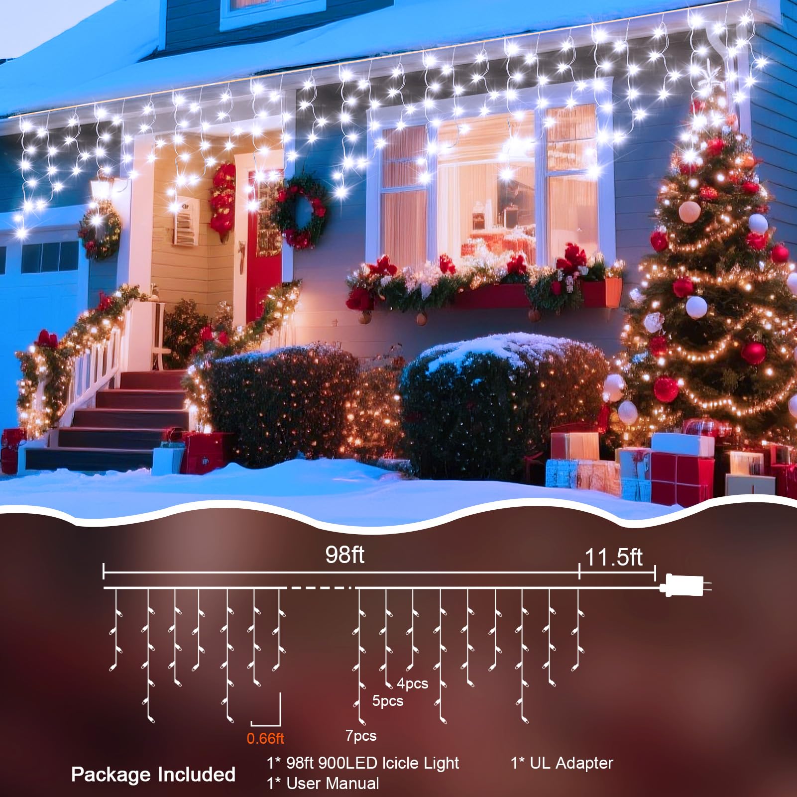 Jdgjyds 98 Ft Ice Light For Outside  900 Led Christmas Lights Outdoor Plug In  Christmas Ice Lighting With 8 Modes & Timer For Holiday  Party  Wedding  House  Patio  Outdoor Decor(Cool White)