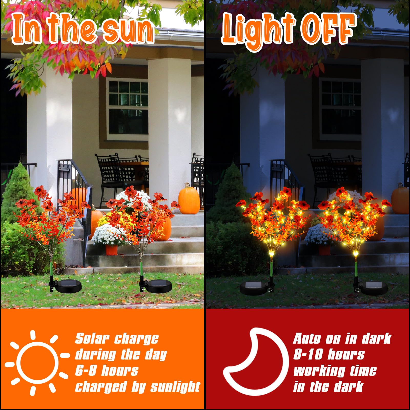 Glooglitter 2 Pack Fall Solar Stake Lights Thanksgiving Outdoor Decorations Waterproof Orange Mums Artificial Flowers Solar Lights For Outdoor Garden Yard Pathway Thanksgiving Fall Decor (Violet)