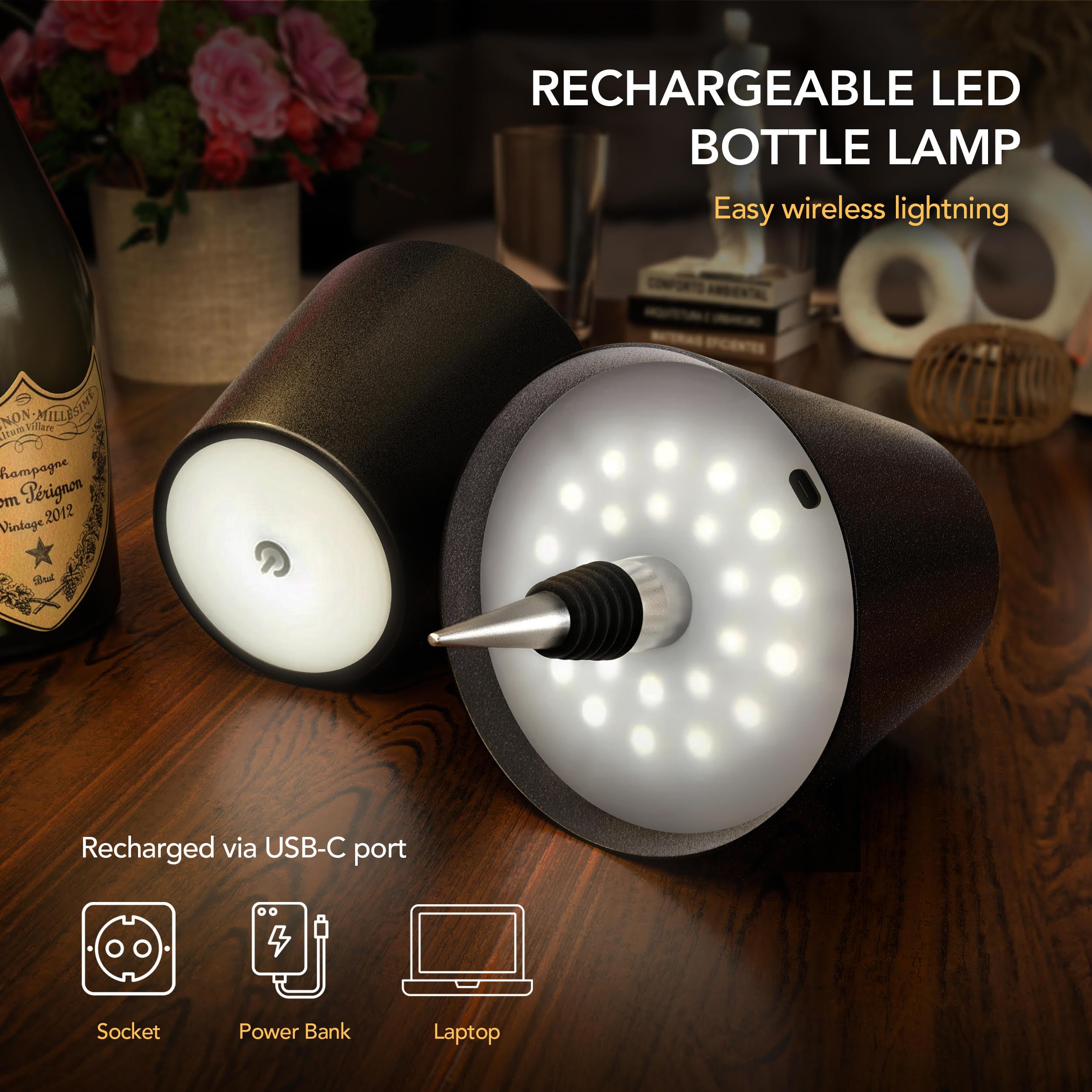 PRIDOLA Wireless Bottle Lamp WBL02 - LED, 100% Waterproof, Adjustable Brightness 3000-6000K, Rechargeable, Blue