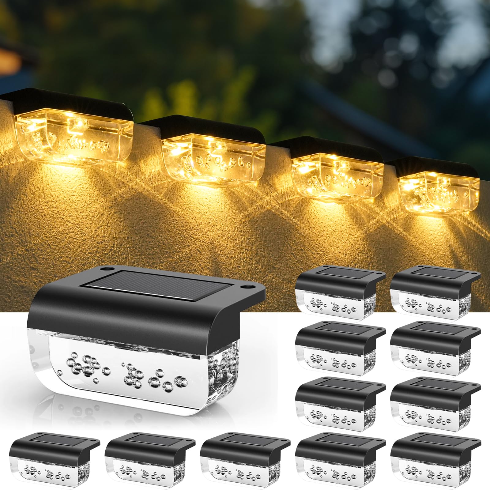 Herzila Solar Step Lights Outdoor  12 Pack Solar Fence Lights  LED Waterproof Deck Lights for Outside  Step  Fence  Deck  Stair  Pool and Yard  Warm White