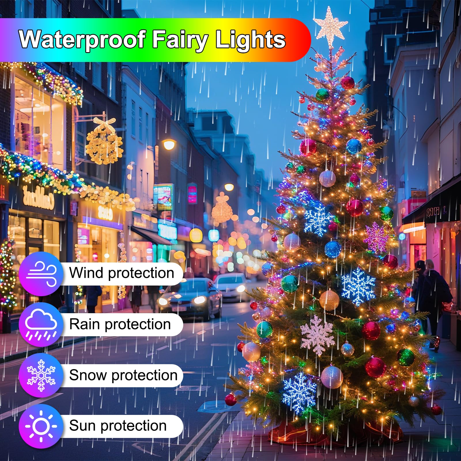 FairyGlim 33FT 100LED Christmas Lights, Multicolor, Outdoor/Indoor, Connectable with Timer & 8 Modes, Model CX-36V-5000LHWW
