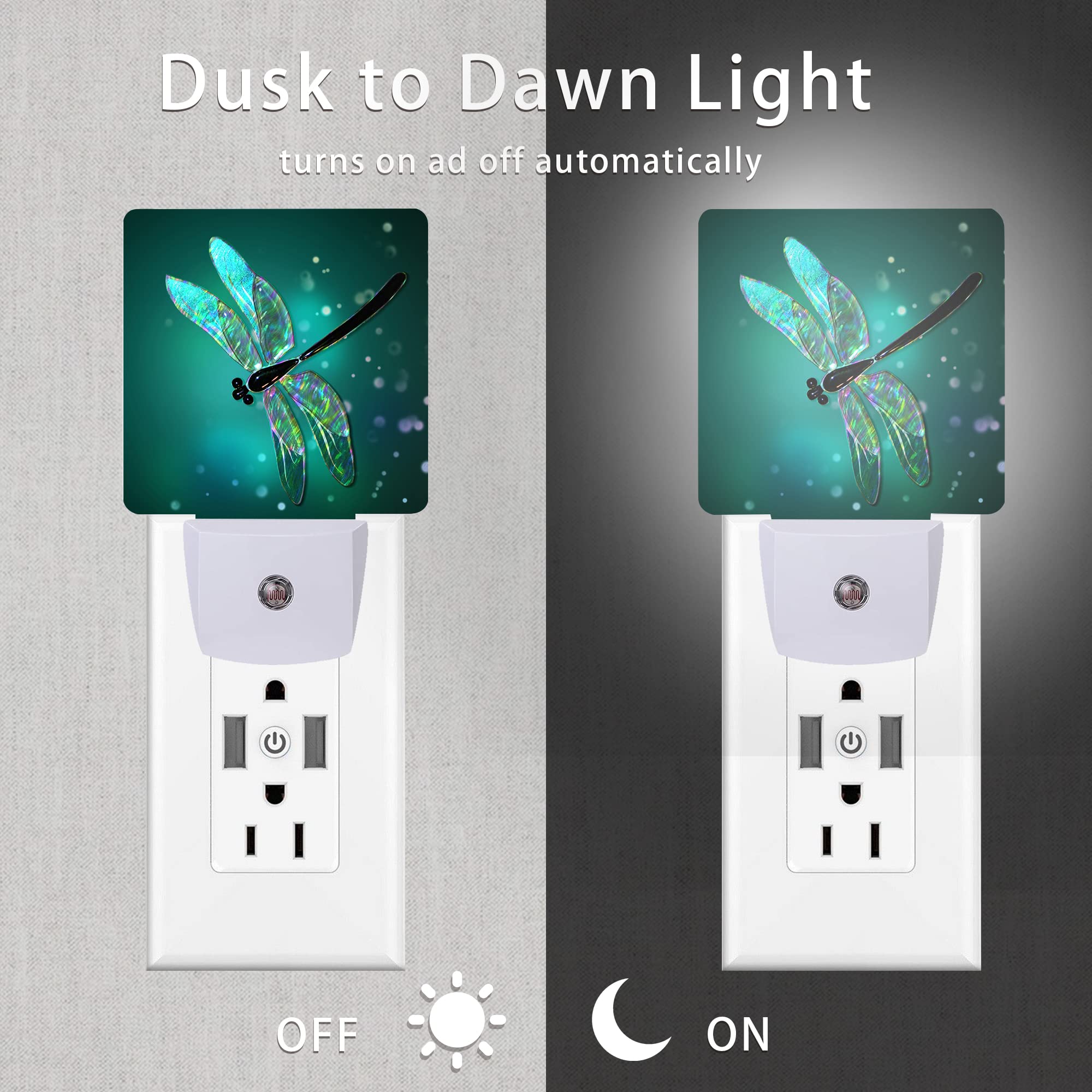 Oeaskly Dragonfly Night Light,Fantasy Green Dragonfly Plug-In Night Lights With Dusk-To-Dawn Sensor For Bedroom, Bathroom And Living Room Sleep Friendly Lamp For Women/Girls/Boys Gift,0.5W
