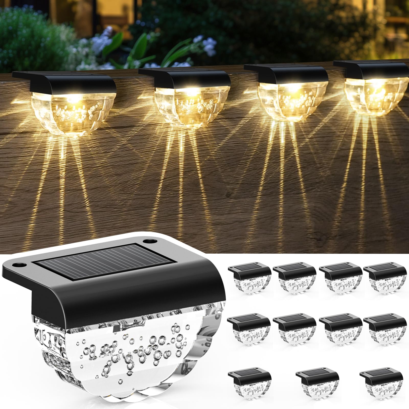 Melunar 12 Pack Solar Deck Lights Outdoor, Solar Step Lights Waterproof for Outside, Yard, Patio, Garden, Pool, Railing, Stairs,