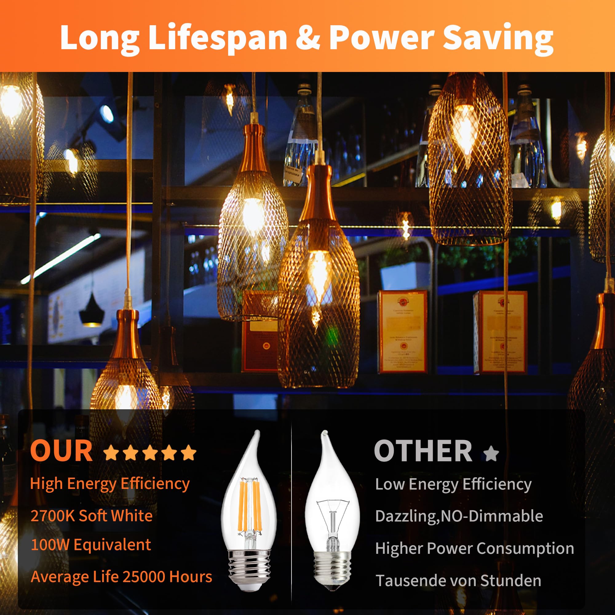 Alampever 800Lm Super Bright Dimmable Led Light Bulb, E26 Led Bulb 100 Watt Equivalent, Ca11 2700K Soft White Led Candelabra Bul