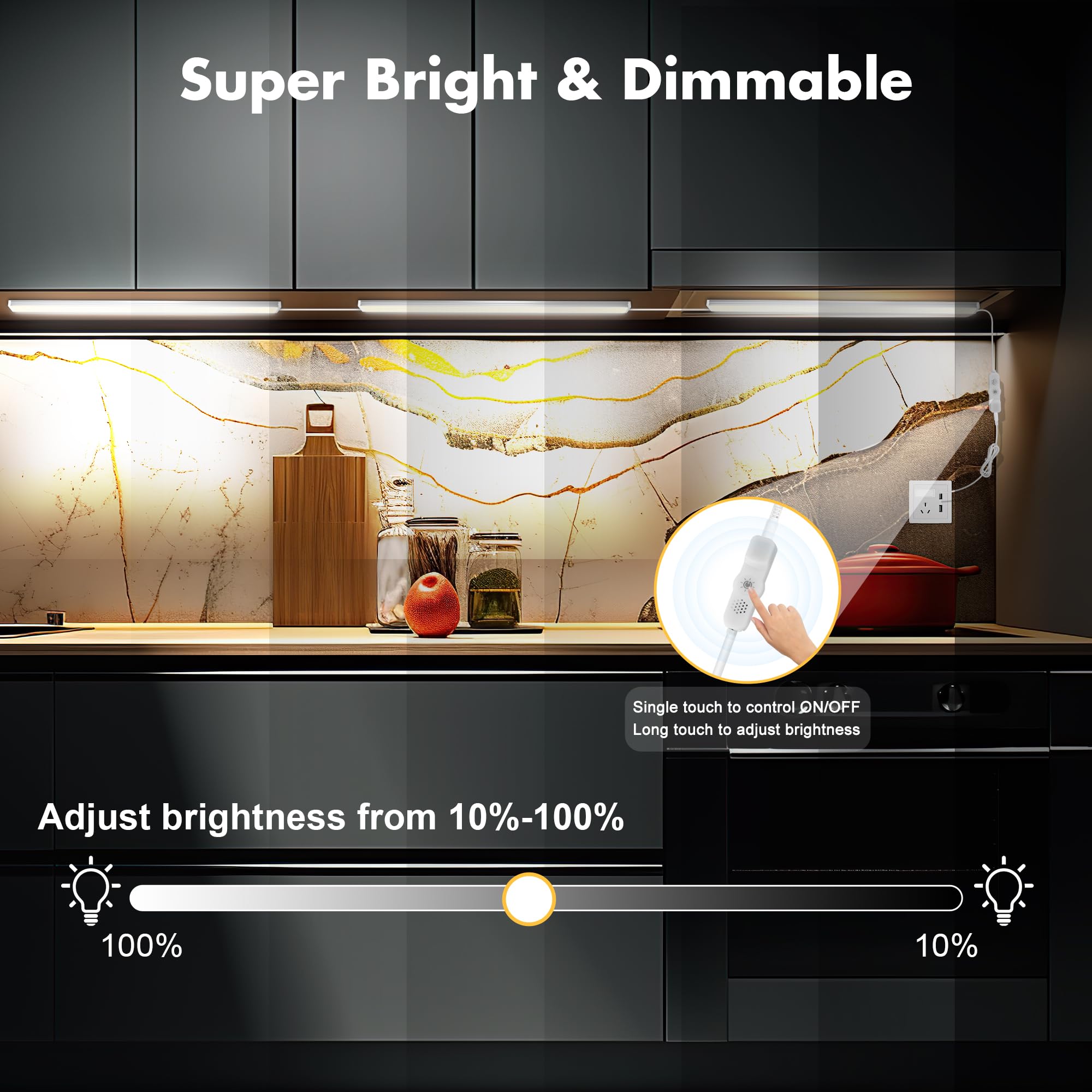 Benreom Under Cabinet Lighting Plug In, 6 Pcs 12 Inch Ultra Thin Under Cabinet Lights, Super Bright Warm White Under Counter Lig