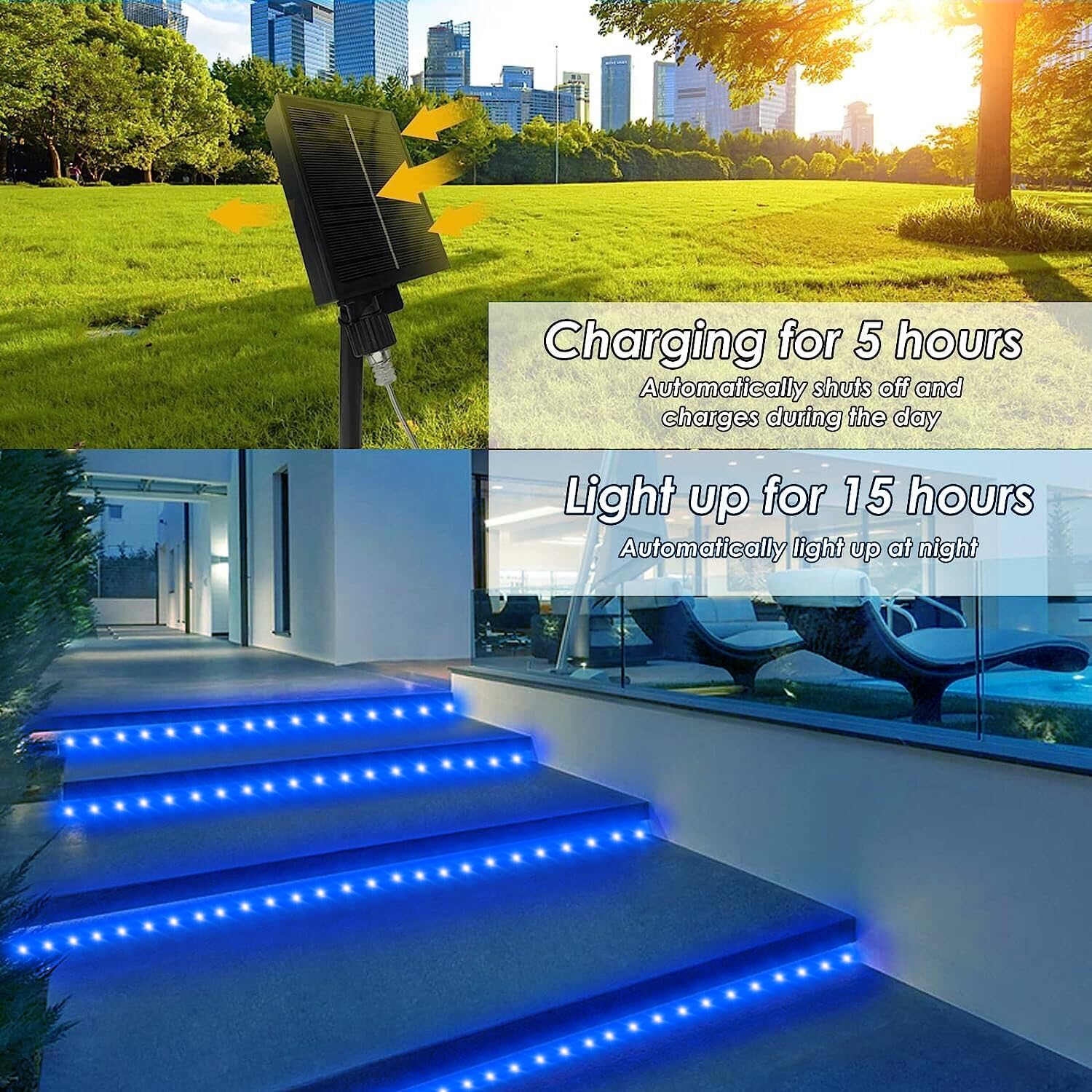 Chinety Solar Rope Lights 196ft 600 LED Waterproof String Light 8 Modes for Garden Patio Pool Blue Model FS-D099