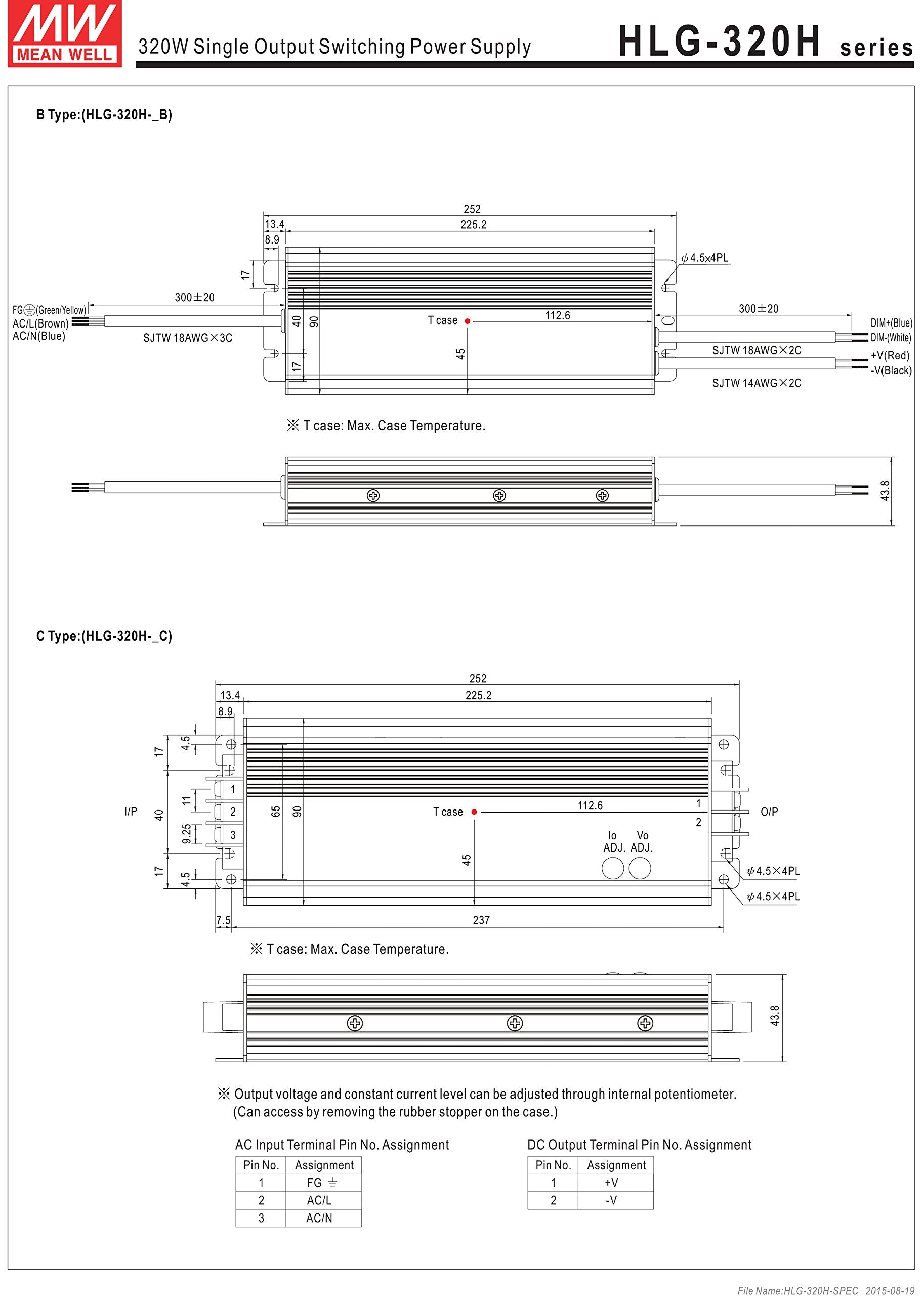 Mw Mean Well Hlg-320H-15B 15V 19A 285W Single Output Switching Led Power Supply With Pfc