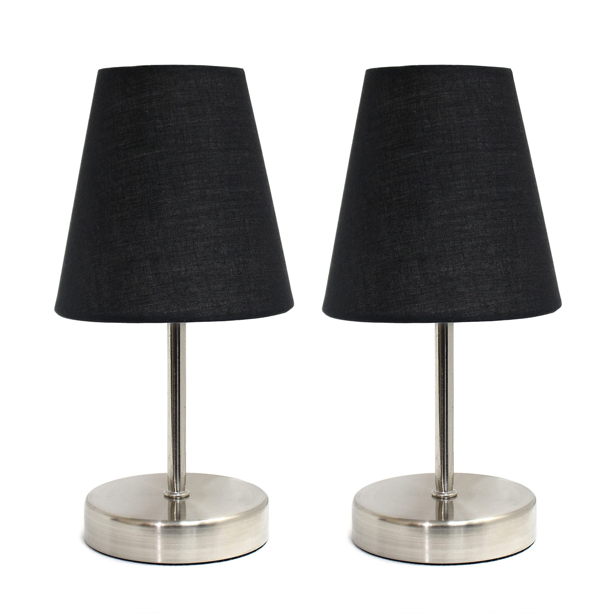 Simple Designs Lt2013-Blk-2Pk Sand Nickel Mini Basic Table Lamp With Fabric Shade 2 Pack Set, Black , 2 Count