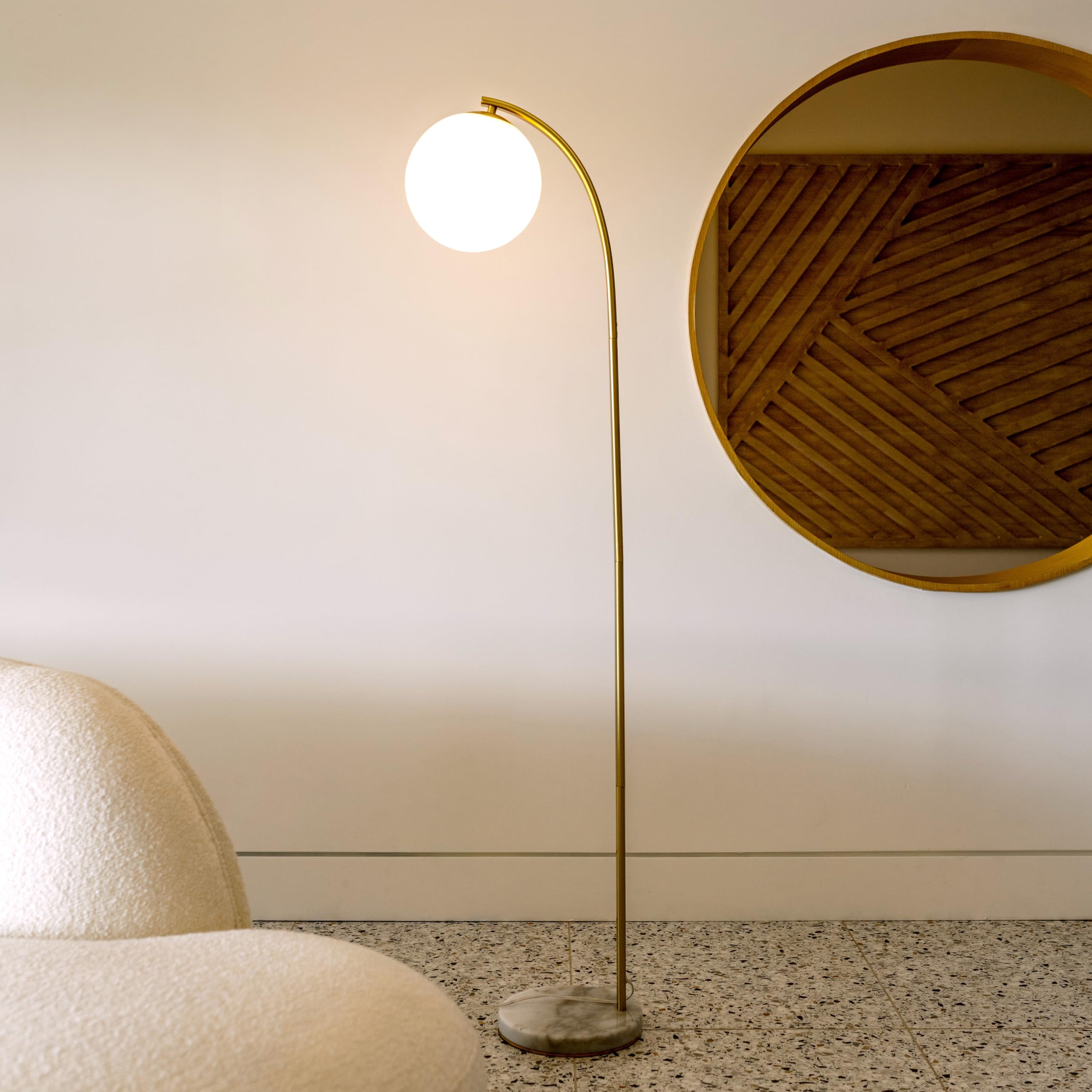 Brightech Luna Drop Led Floor Lamp, Frosted Glass Globe Arcing Living Room Lamp, Mid-Century Modern Standing Lamp For Living Roo
