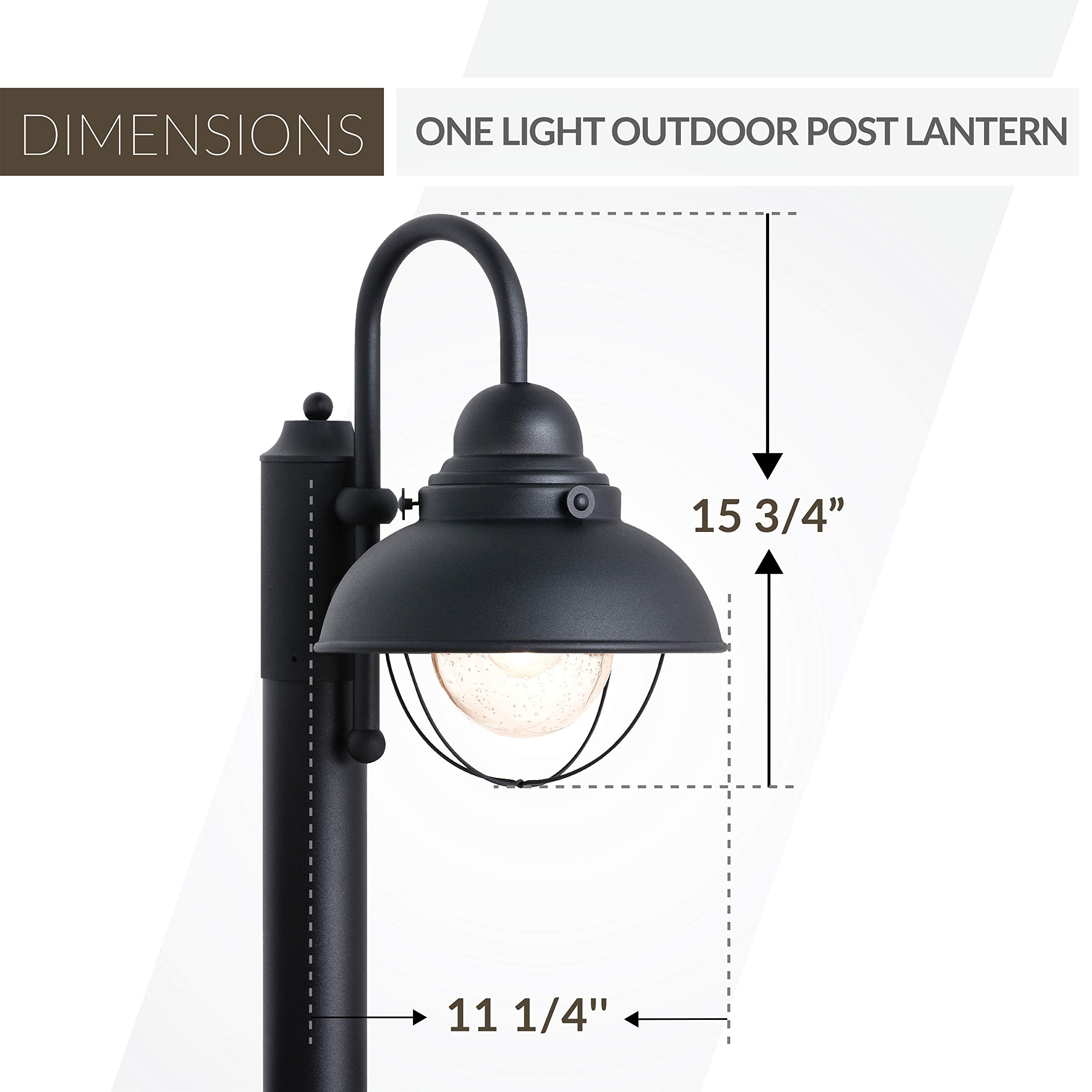 Sea Gull Lighting One-Light Outdoor Post Lantern, Full Size, Black, Model 8269-12, Glass Material