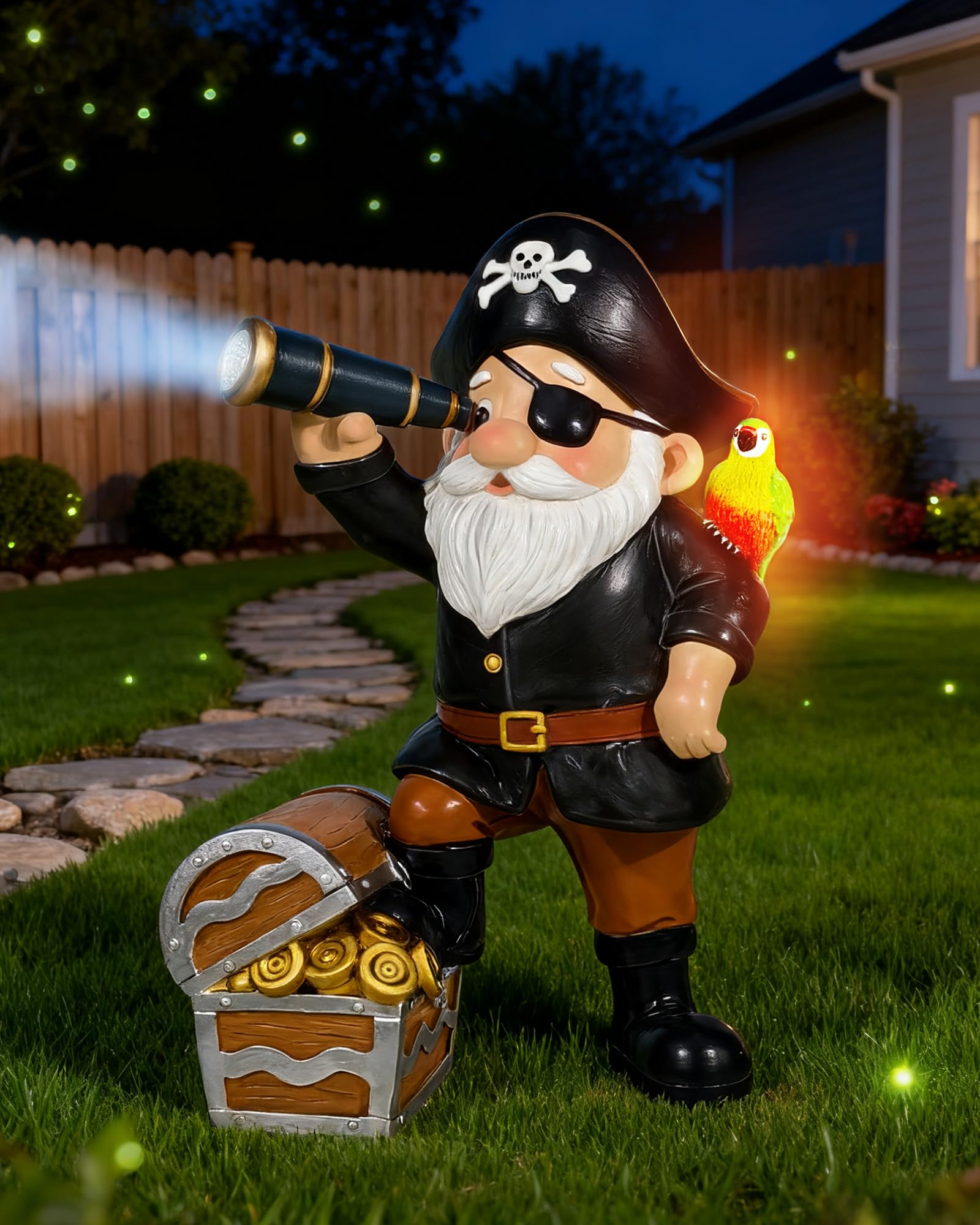 Miggley Solar Pirate Gnome Statue - Whimsical Outdoor Garden Decor For Yard  Patio  Lawn  Backyard - Ideal Gift For Women  Garden Lovers  Moms  Birthdays