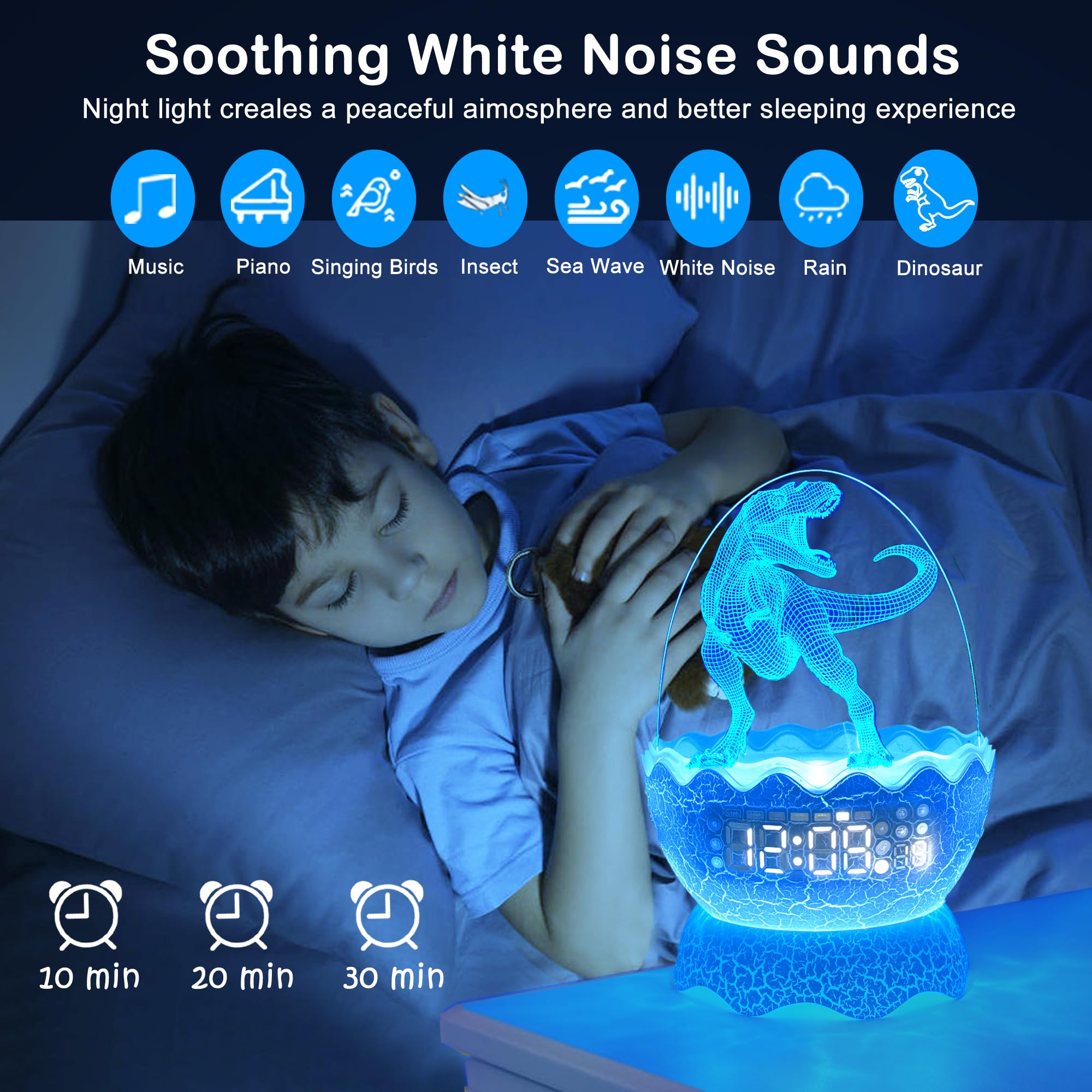 Childrenlive Dinosaur Egg Night Light & Bluetooth Speaker, Multicolor with Remote Control & Timer, Model QX006, Perfect Gift for Kids