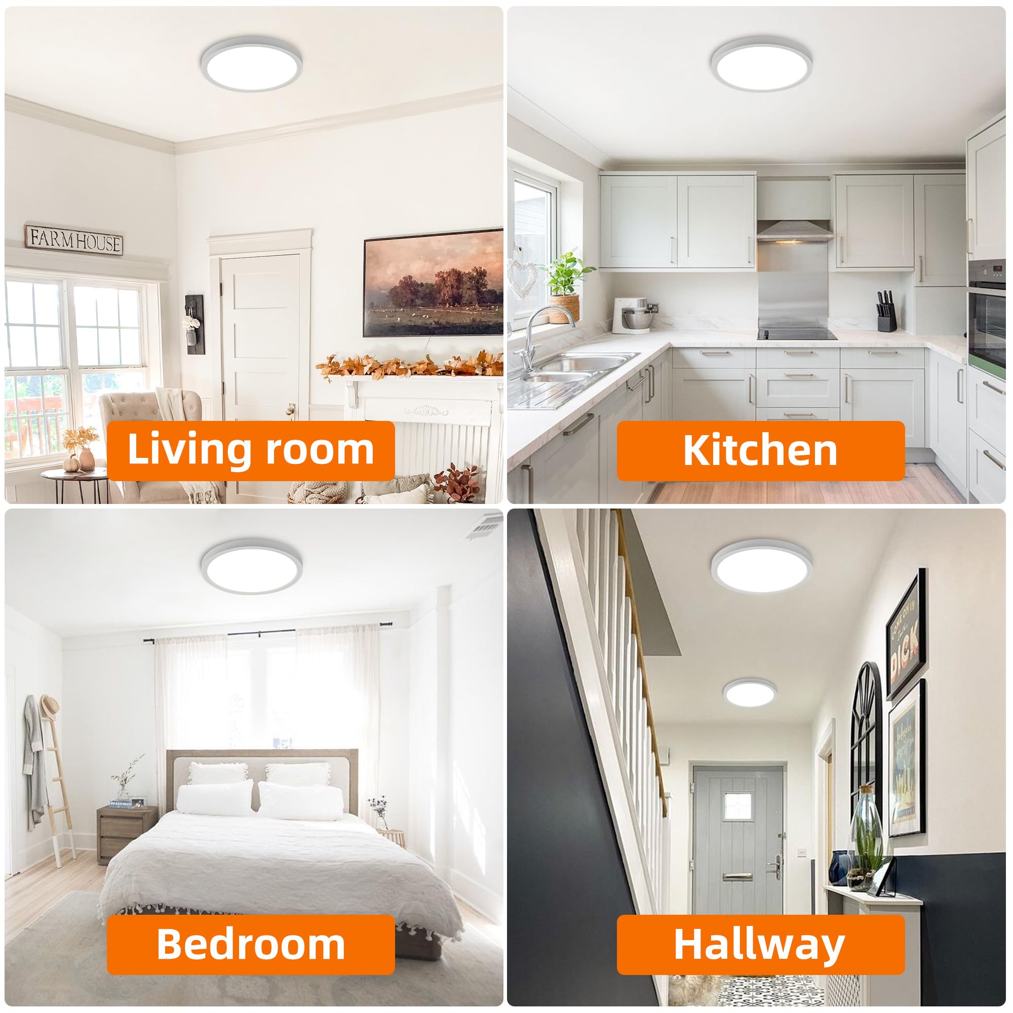 Hlite 12 Inch Flush Mount Led Ceiling Light With Night Light, 24W, 2400Lm, 3000K/4000K/5000K Selectable, Flat Lights For Ceiling, Dimmable Led Ceiling Light For Bedroom, Kitchen, White(1Pack)