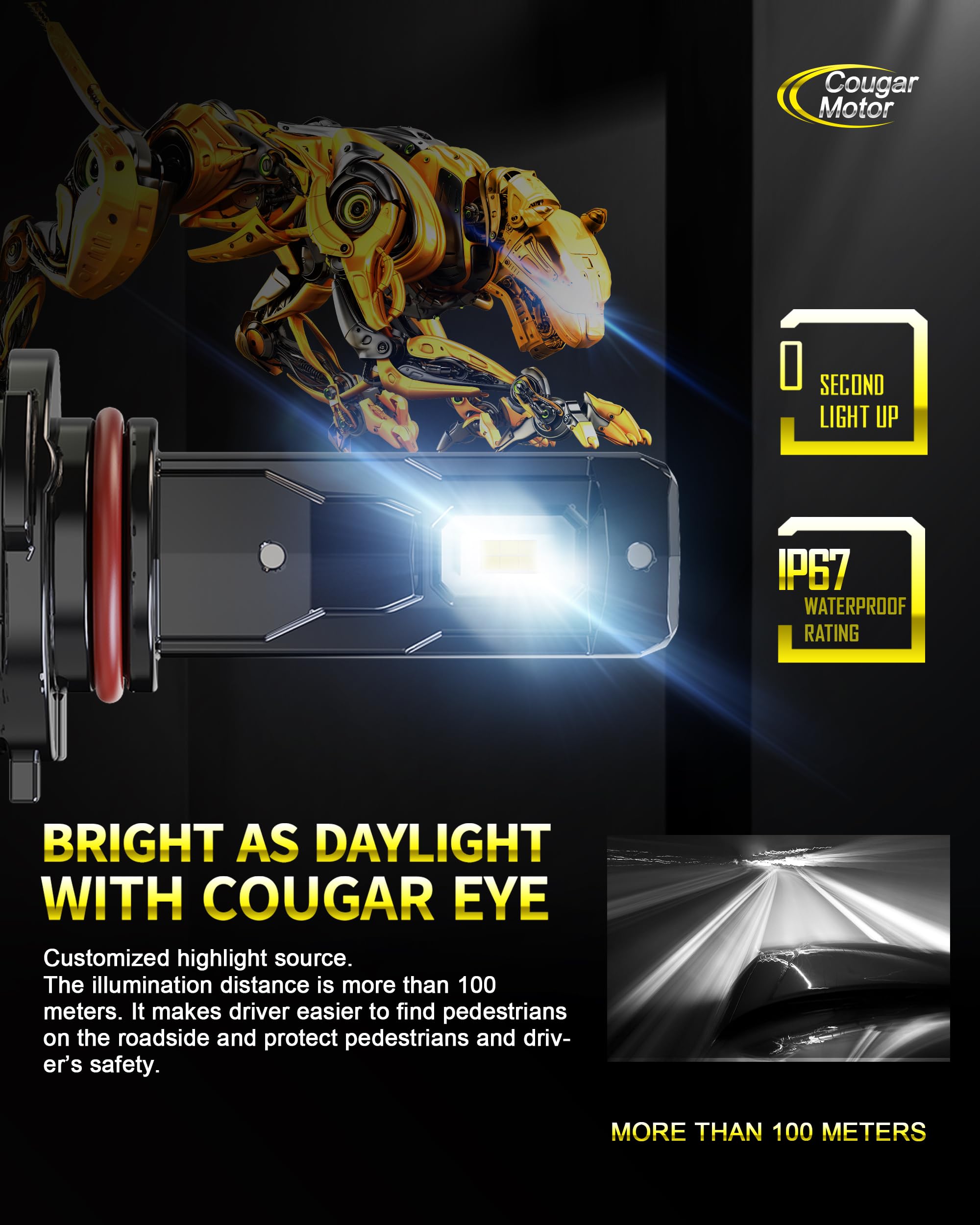 Cougar Motor 9005 Bulbs, HB3 Fog Light, Wireless 6500K White, Slim Non-Polarity, Plug-N-Play, Pack of 2
