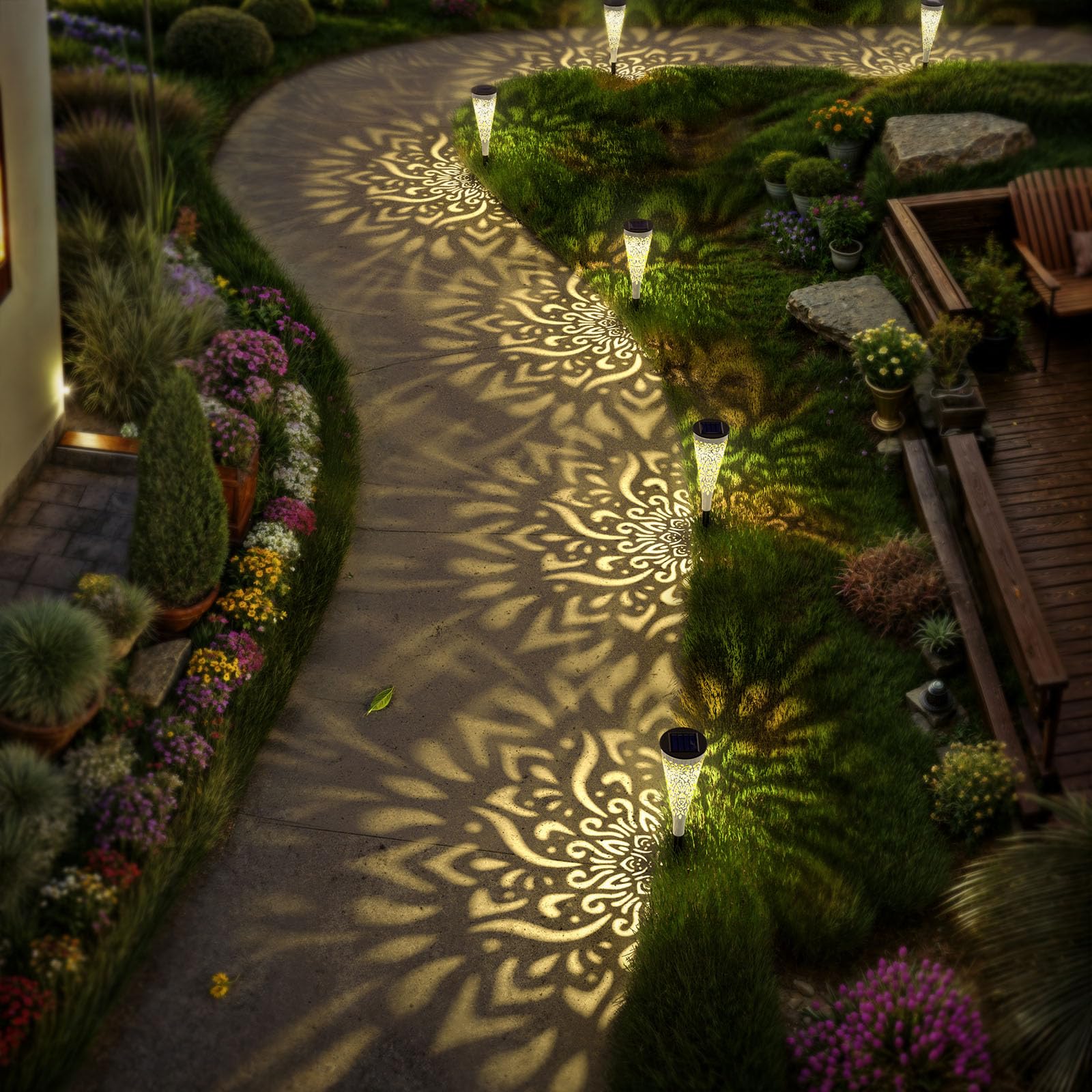 gardencave Solar Garden Lights - Waterproof Pathway Landscape Light, 6Pcs, White, Model SOLAR03