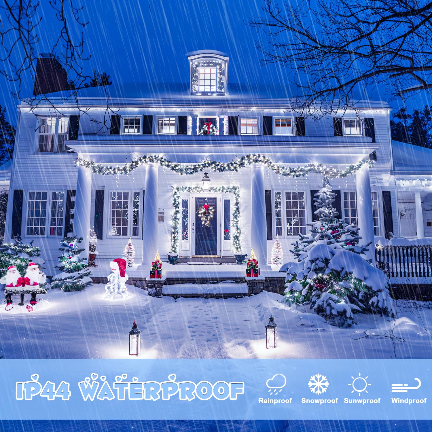 JMEXSUSS White Christmas Lights Outdoor Waterproof, Each 33 FT Battery Operated String Lights with Remote, 2 Pack 100 LED Christ