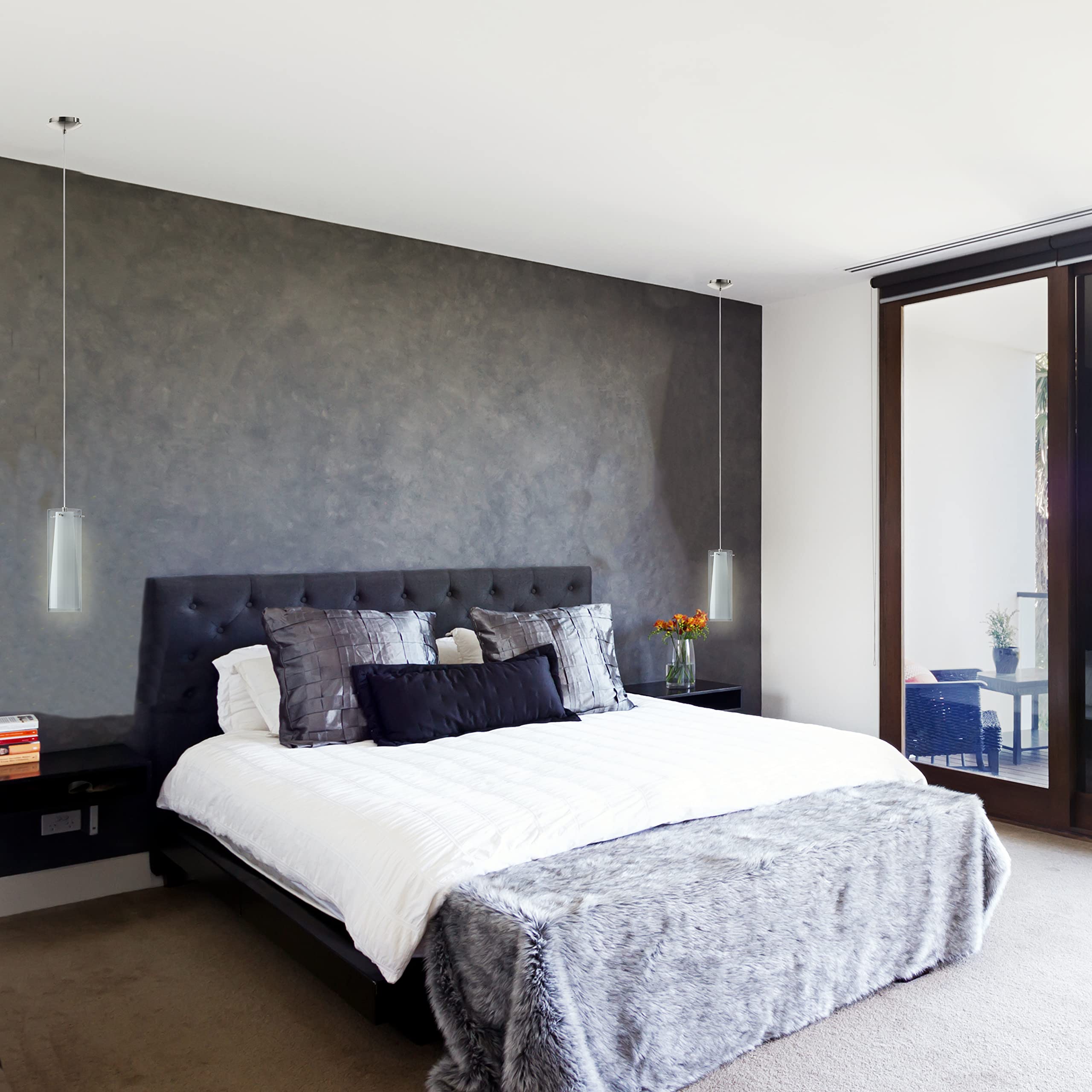 Eglo Pinto Nero 1-Light Pendant Dimmable Led Hanging Lighting Fixture For Kitchen Island, Hallway, And Dining Room, Matte Nickel