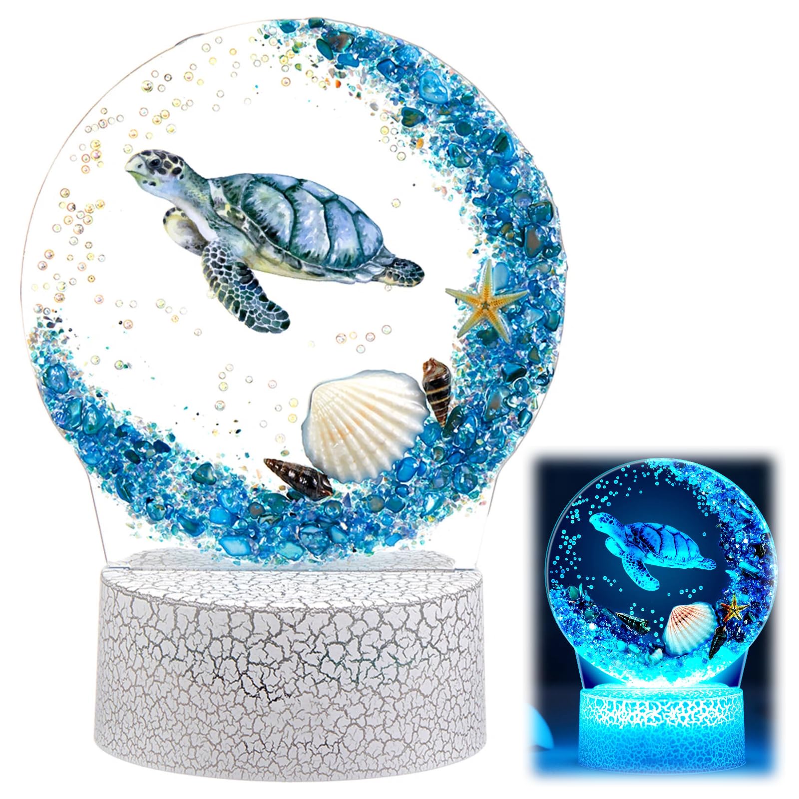 Baquler Ocean Sea Turtle Night Light LED Desk Lamp 16 Color Change Acrylic Sleep Night Light with Remote Beach Vintage Ocean Lam