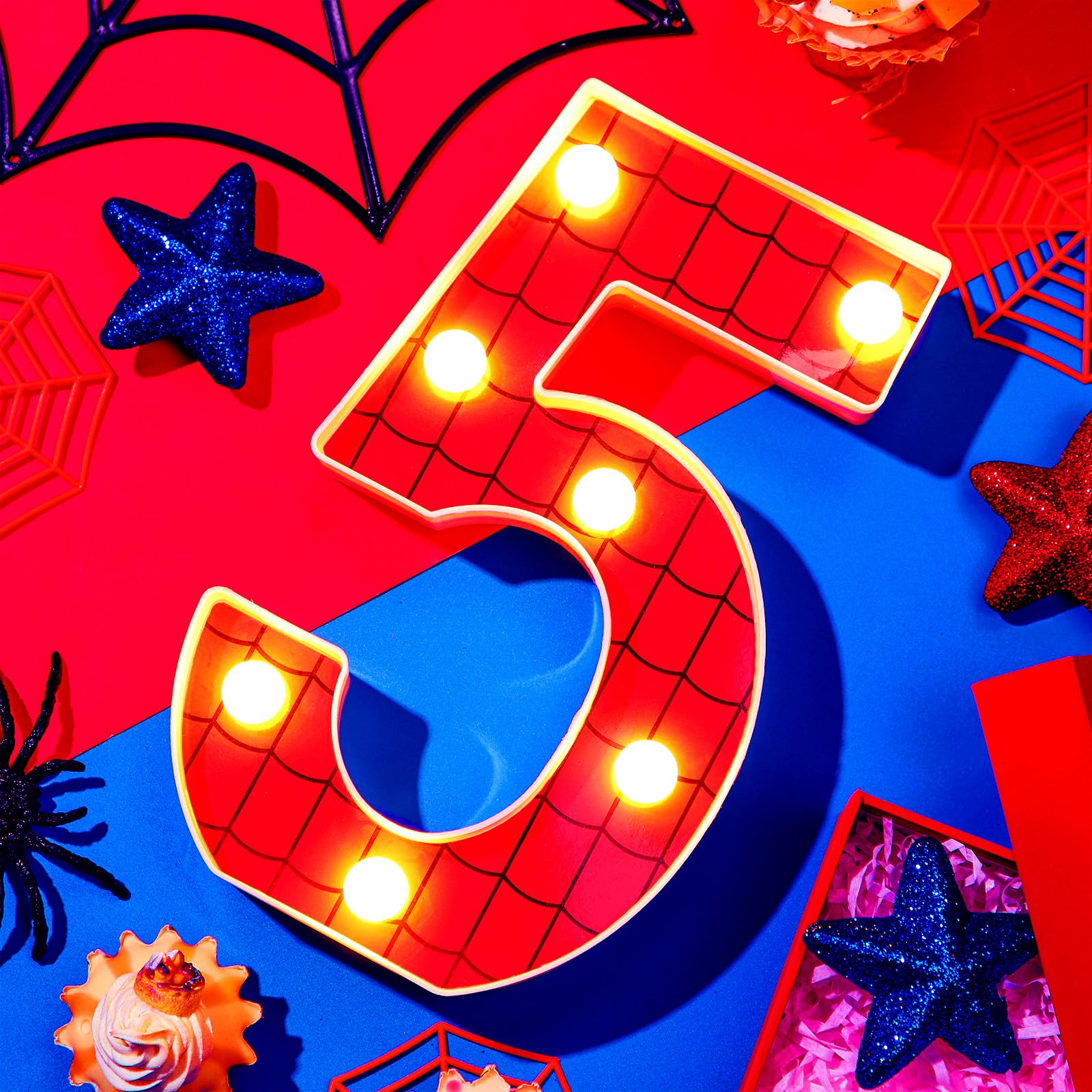 VIHOSE Spider LED Number Lights for Birthday Party - Number 5, 8.7" x 1.8", Polypropylene, as shown, Model ANB-VIHOSE-185