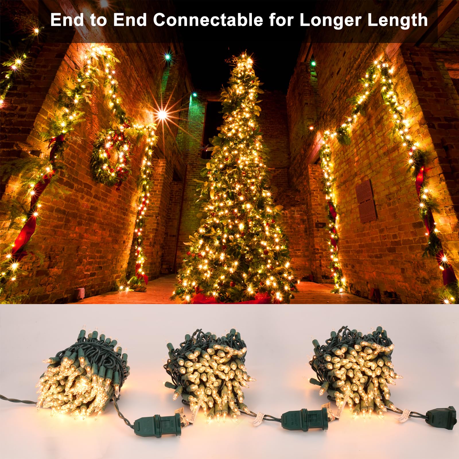 Brizled Warm White Clear Christmas Lights Connectable, 21FT 100 Count Mini Incandescent String Lights Plug in, Waterproof Xmas T