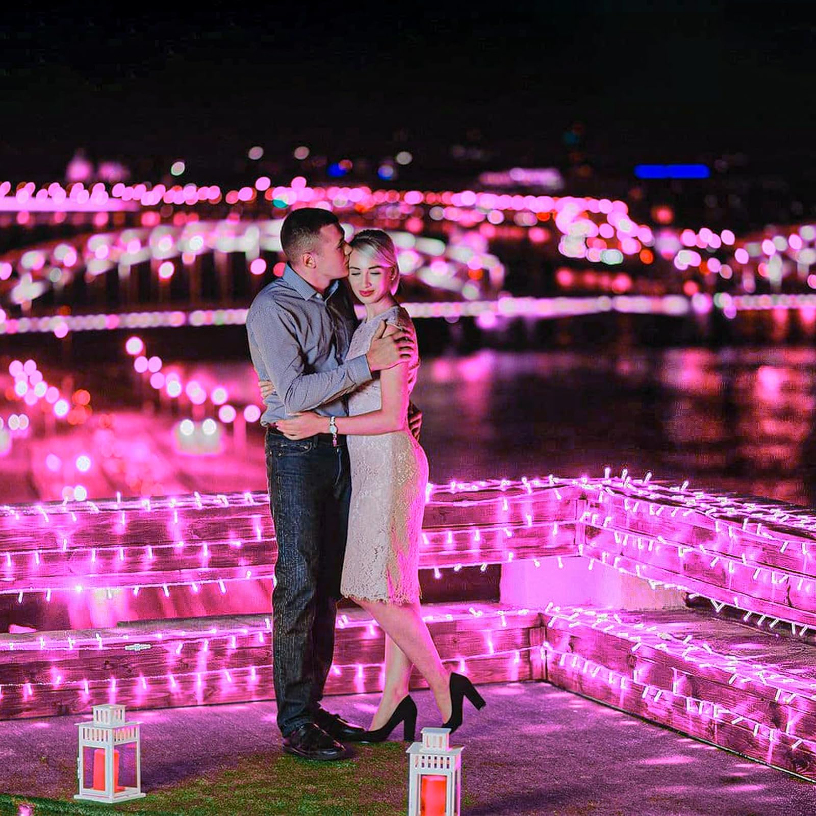 400 Led Pink String Lights Outdoor, 132Ft Pink Led Lights 8 Modes Pink Led Lights Clear Wire, Plug In Waterproof Fairy String Li