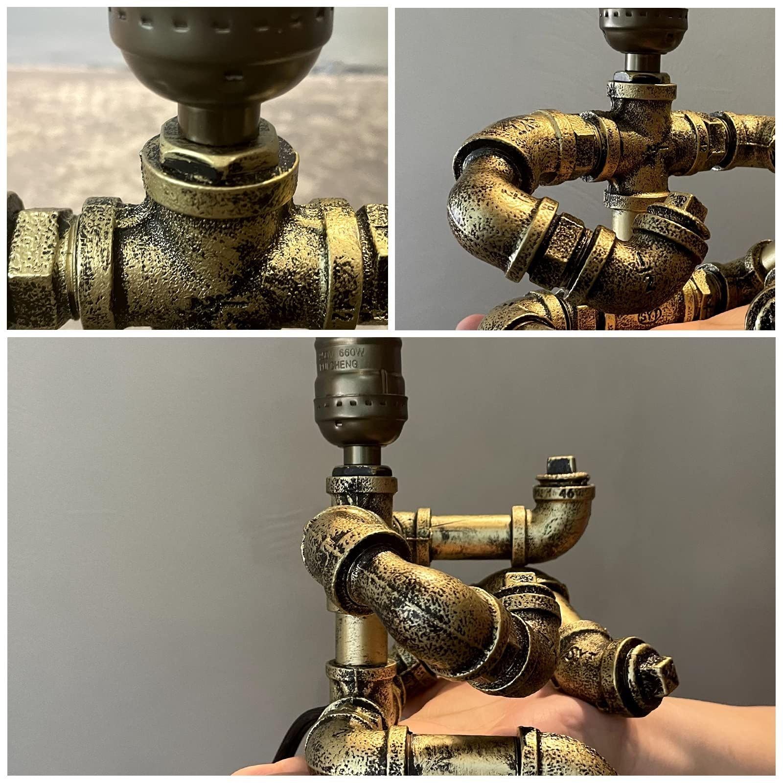 WIBOTA Steampunk Guitar Table Lamp - Retro Industrial Metal Design, Bronze with Guitar & Lights