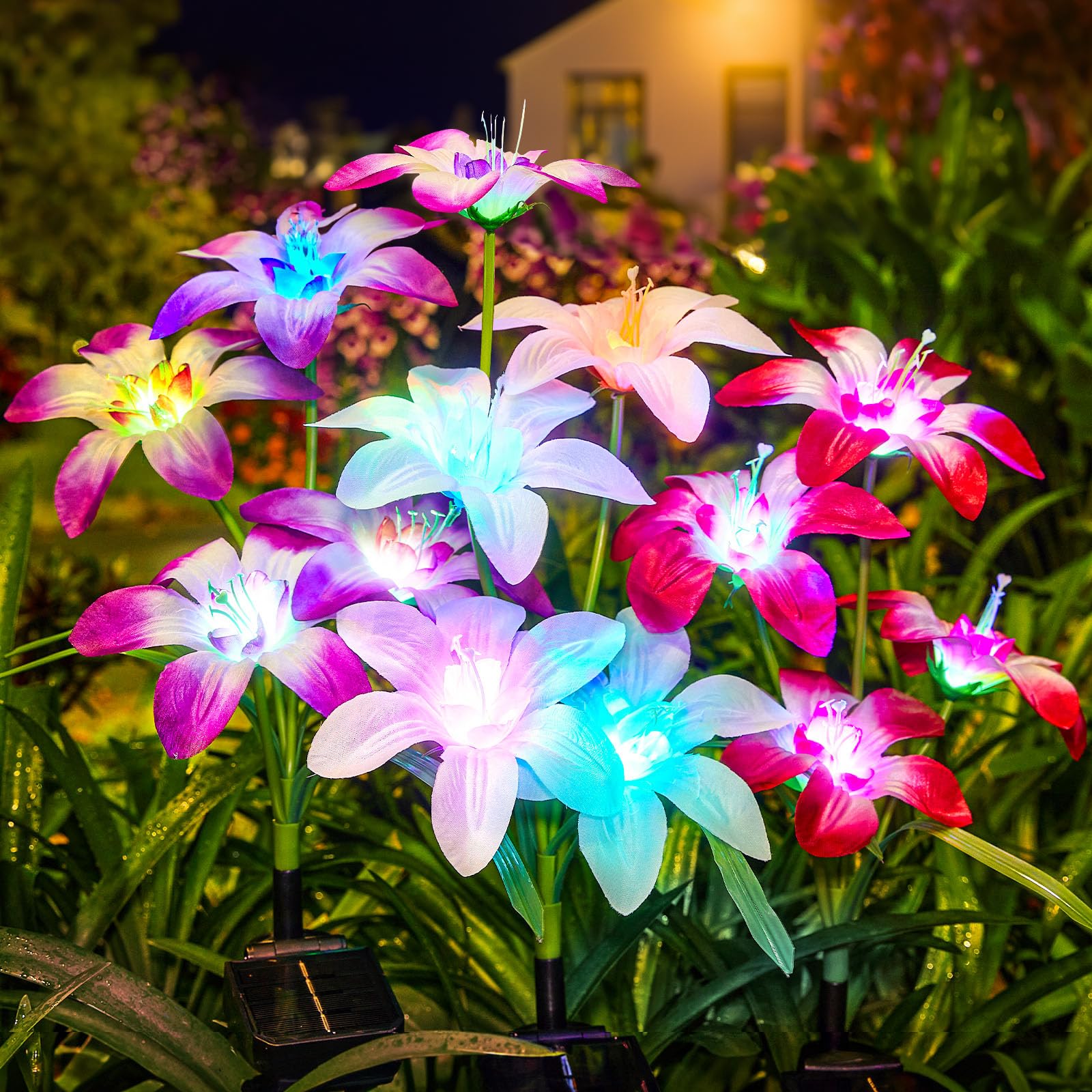 WdtPro Solar Garden Lights, 8 Pack RGB with 32 Lily Flowers, Waterproof, Multicolor, Model TFL001