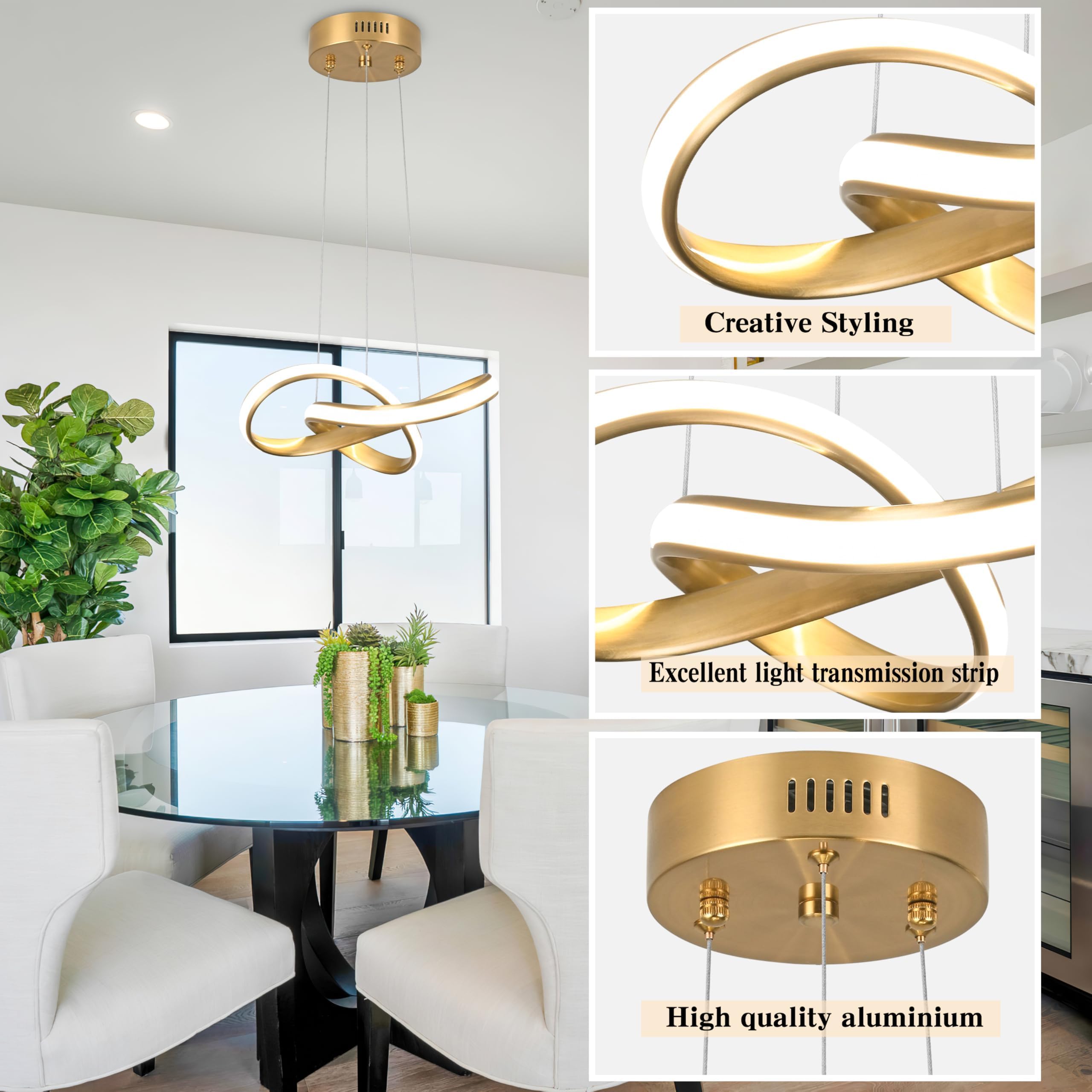 Mccokaige Modern LED Chandelier, Gold Metal Pendant Light, 12.5" Height Adjustable, SYC-22-J for Kitchen Island or Hallway