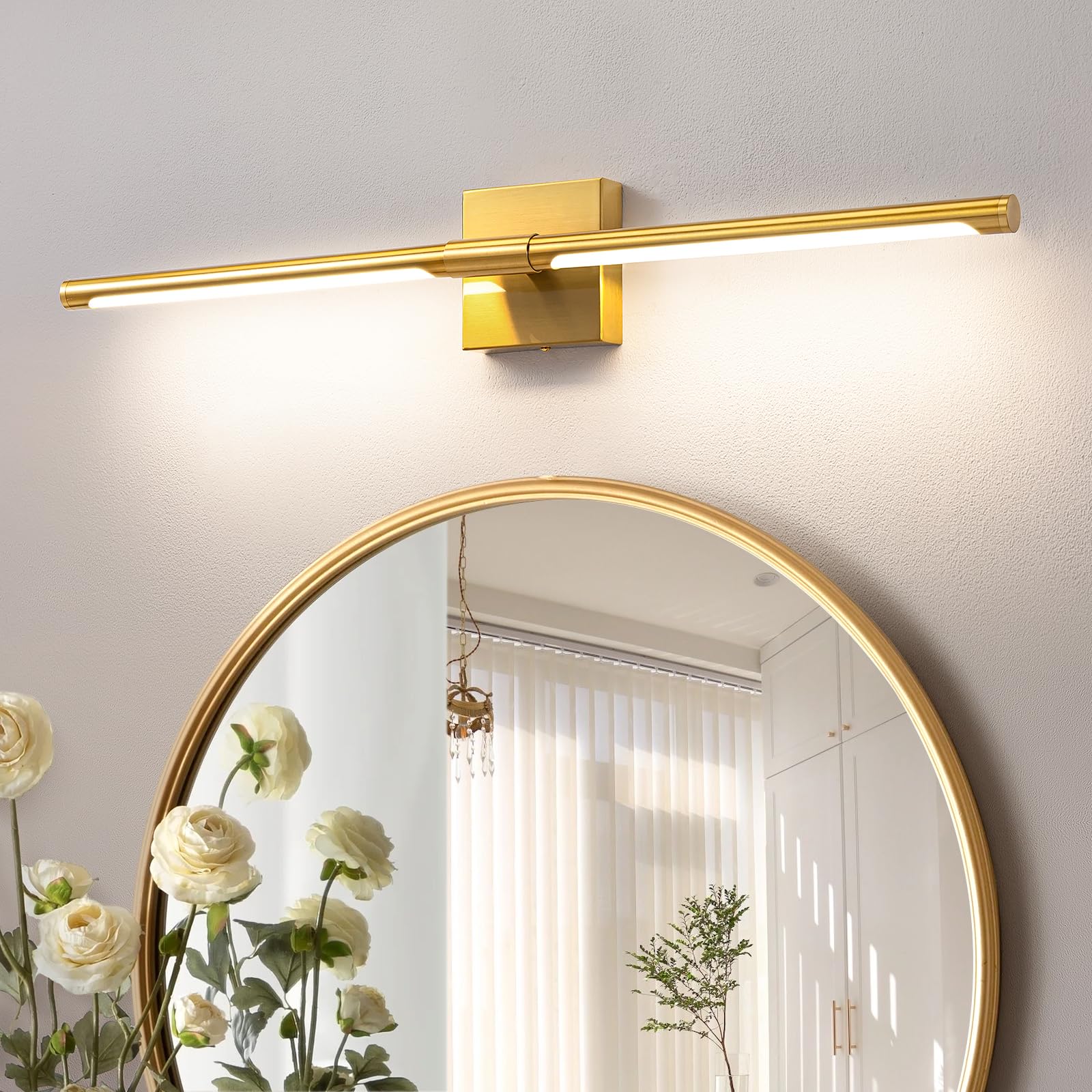 Faziyo Gold Vanity Light Fixtures For Bathroom Over Mirror 30 Inch Led Bath Sconces 4000K Morden Picture Lights For Paintings (H