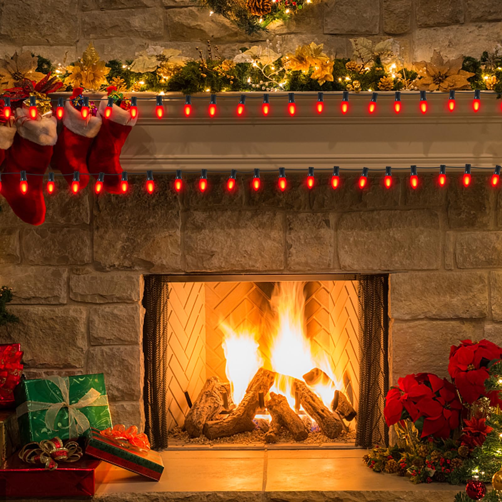 25 Pack Christmas Red Replacement Bulb, C9 Ceramics Red Christmas Light Bulb For Indoor Outdoor Patio Christmas Halloween Party String Lights, 7 Watt Red Night Light, C9/E17 Intermediate Base