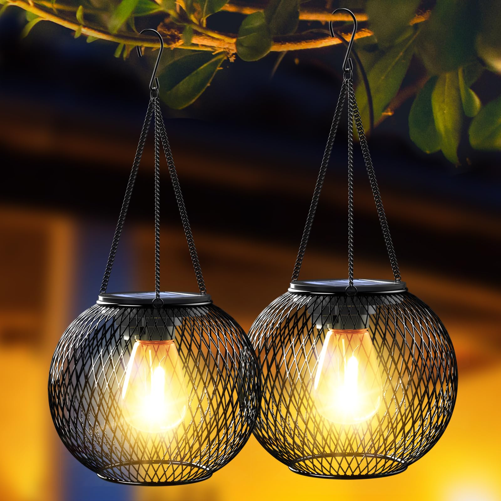Solar Lanterns Outdoor, Ortiny Upgraded Solar Lights For Outside Decorative Outdoor Hanging Lights For Halloween Christmas Waterproof Retro Powered Lighting For Yard Garden Patio Pathway Tree,2 Pack