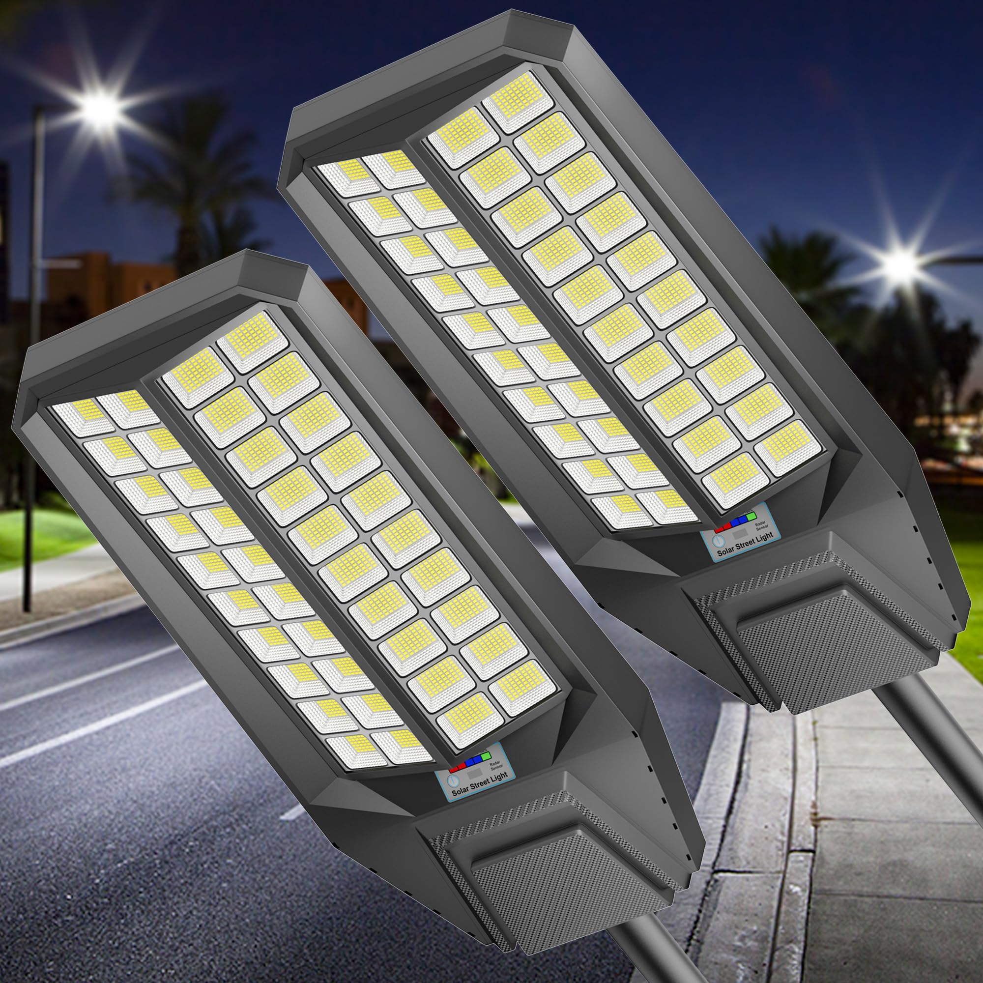 XCQMHF Solar Street Lights Outdoor, 8000W Dusk to Dawn, 240000LM 7000K, IP67 Waterproof Motion Sensor, Lights Outdoor Street Lig