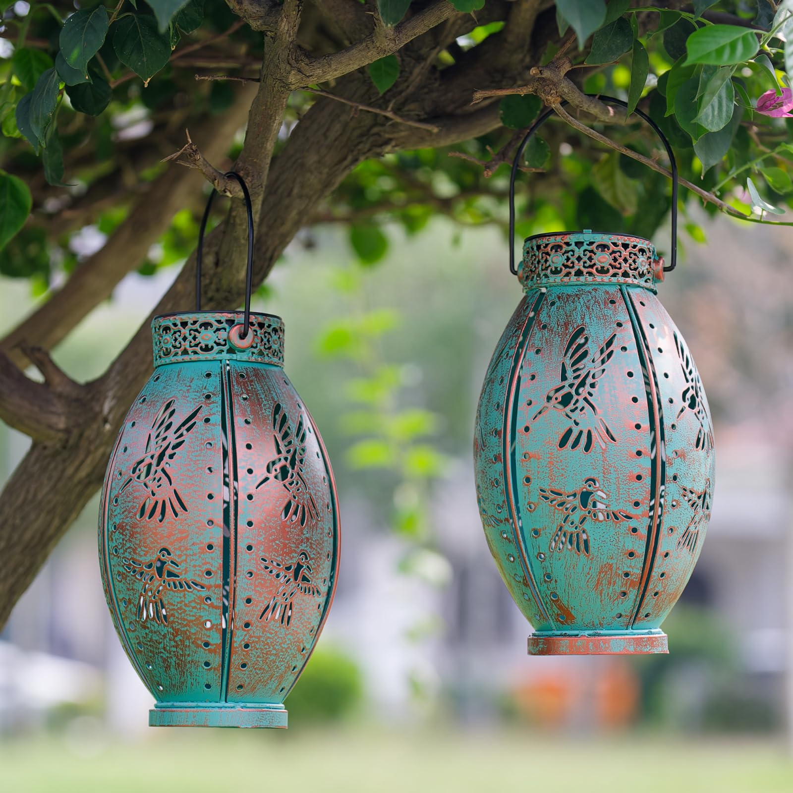 Sunnygarden 2 Pack Solar Lanterns Outdoor Waterproof Decorative Hummingbird Solar Lantern Lights Hanging For Outside Patio Tableto Garden Yard Lawn Decor, Gifts For Mom Grandma Woman