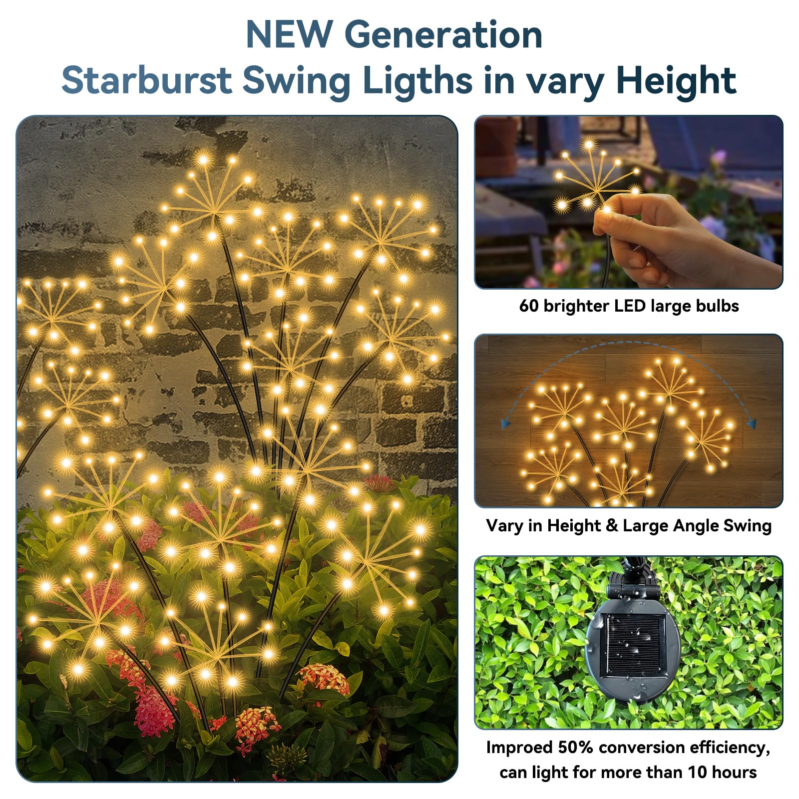 Solar Garden Lights 4 Pack Waterproof Swaying Starburst Light Solar Outdoor Lights For Yard Patio Walkway Pathway Party Wedding Decoration  Unique Gifts For Women  Warm White