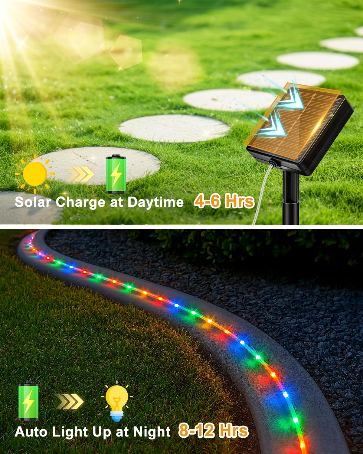 Btfarm 2 Pack Solar Rope Lights Outdoor  120Led 46Ft Solar String Lights Outside Waterproof  8 Lighting Modes Tree Tube Fairy Light Solar Powered For Garden Christmas Yard Party Decoration  Multicolor
