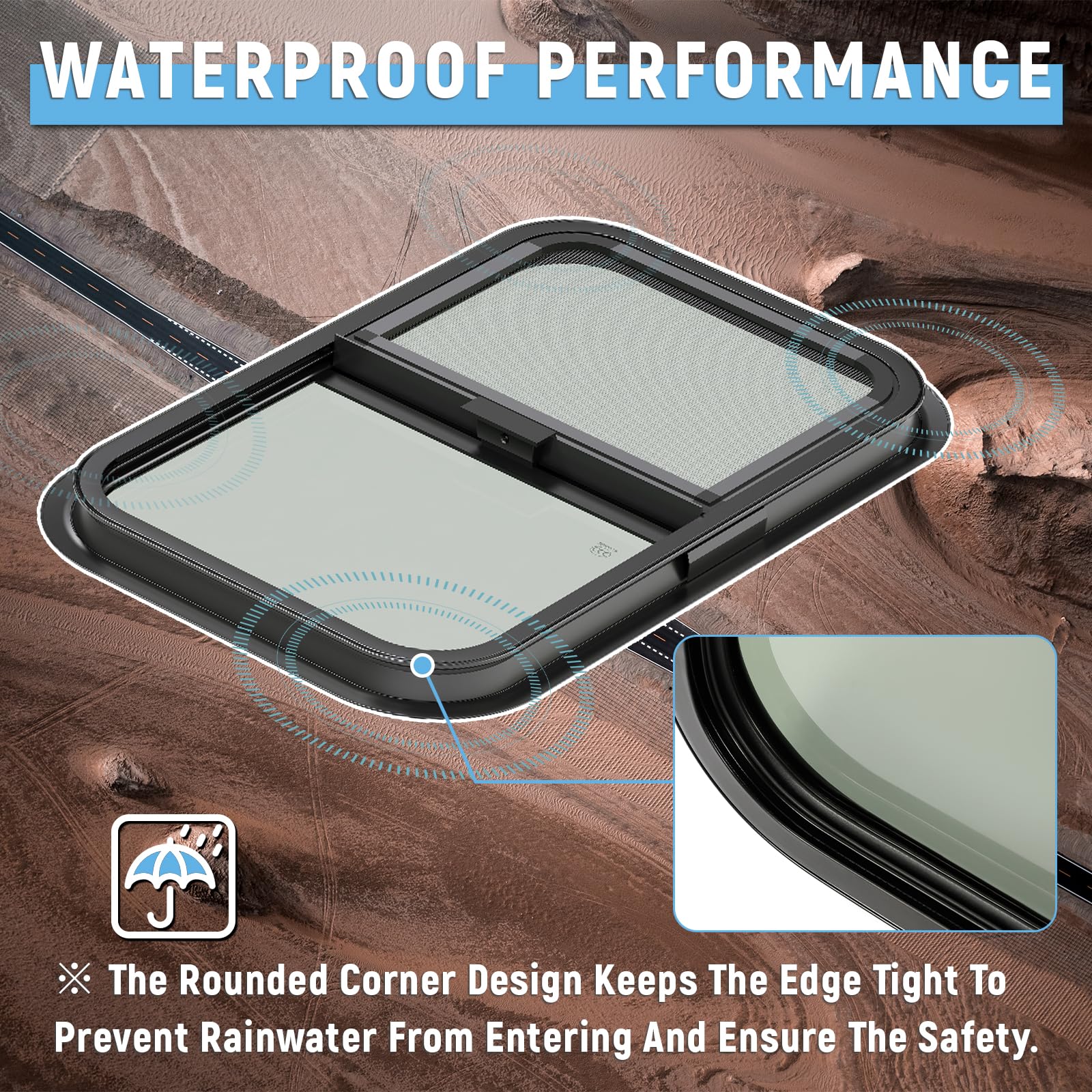 HECASA RV Window 24"x15" w/ Screen - Tempered Glass, Tinted, Black, Model MO-1725, Compatible with RV Camper Cargo Trailer