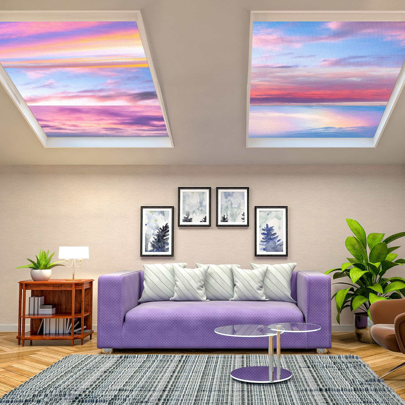 Kittmip Fluorescent Light Covers 6 Pcs 2ft, 100D Polyester, Sunset Clouds, 48 Magnets, Ideal for Classroom Office Kitchen Decor