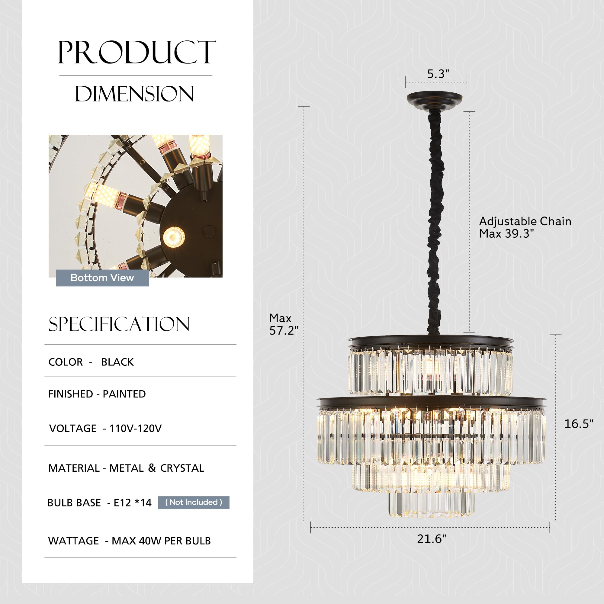 Brfaixla 21.6 14-Light Modern Crystal Chandelier Light Fixtures 4-Tier Black stylish Chandeliers For Dining Room Round Hanging Pendant Lighting For Living Room Kitchen Entryway Bedroom Foyer Hallway