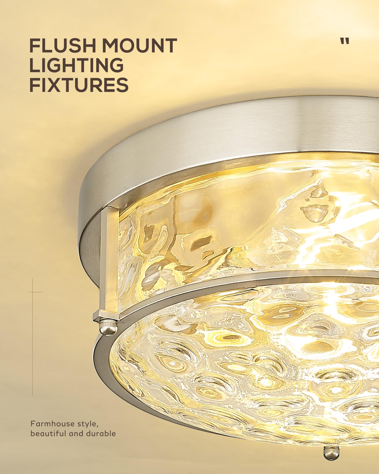 Femila Flush Mount Ceiling Light Fixture, 12'' Brushed Nickel Ceiling Light, Water Ripple Glass, For Hallway, Living Room, Kitch