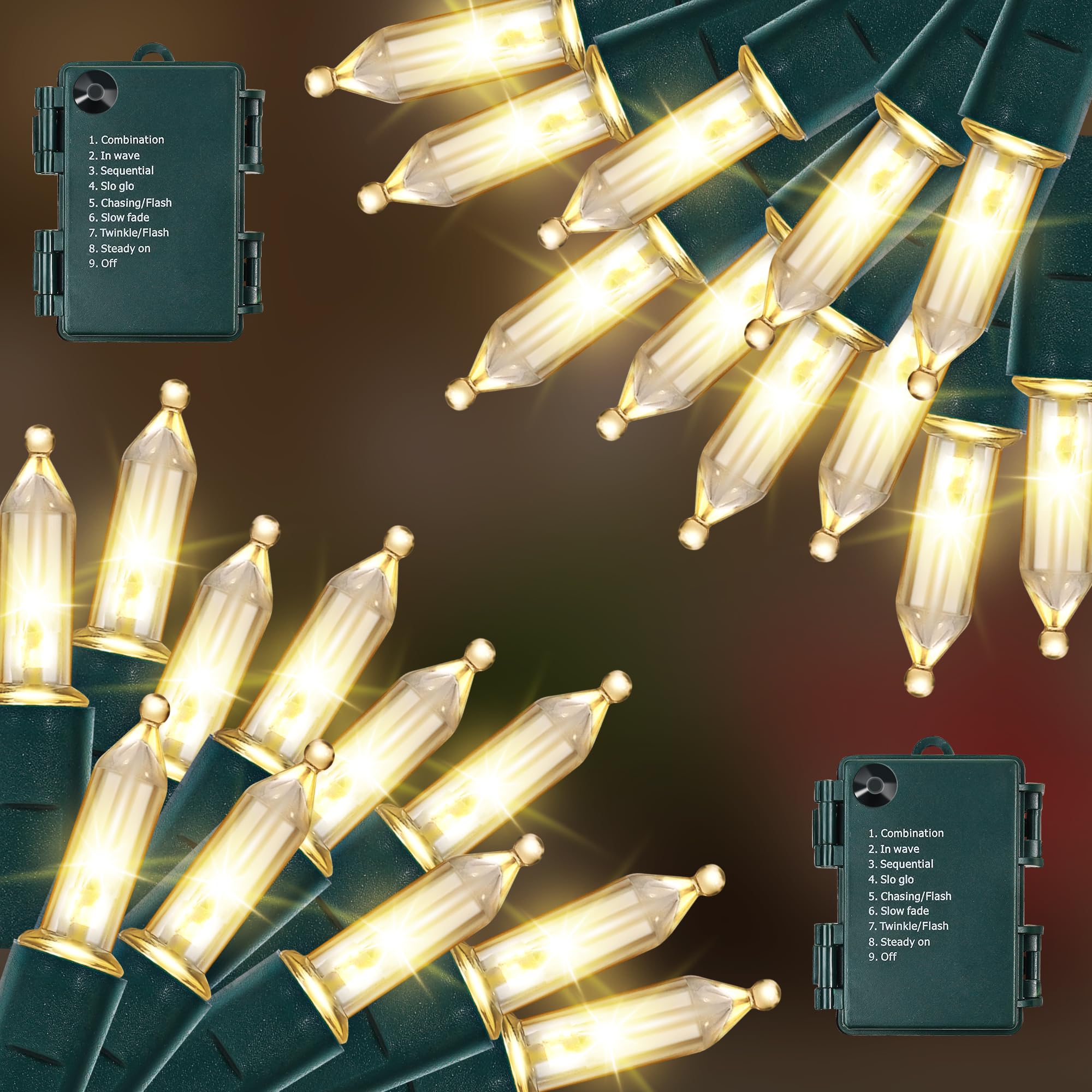 RECESKY 2 Pack Christmas String Lights with Built-in Timer - Total 100 LED 36ft Fairy Battery String Lights - Mini Lighting for Garden Festival Living room Xmas Tree Christmas Decorations - Warm White