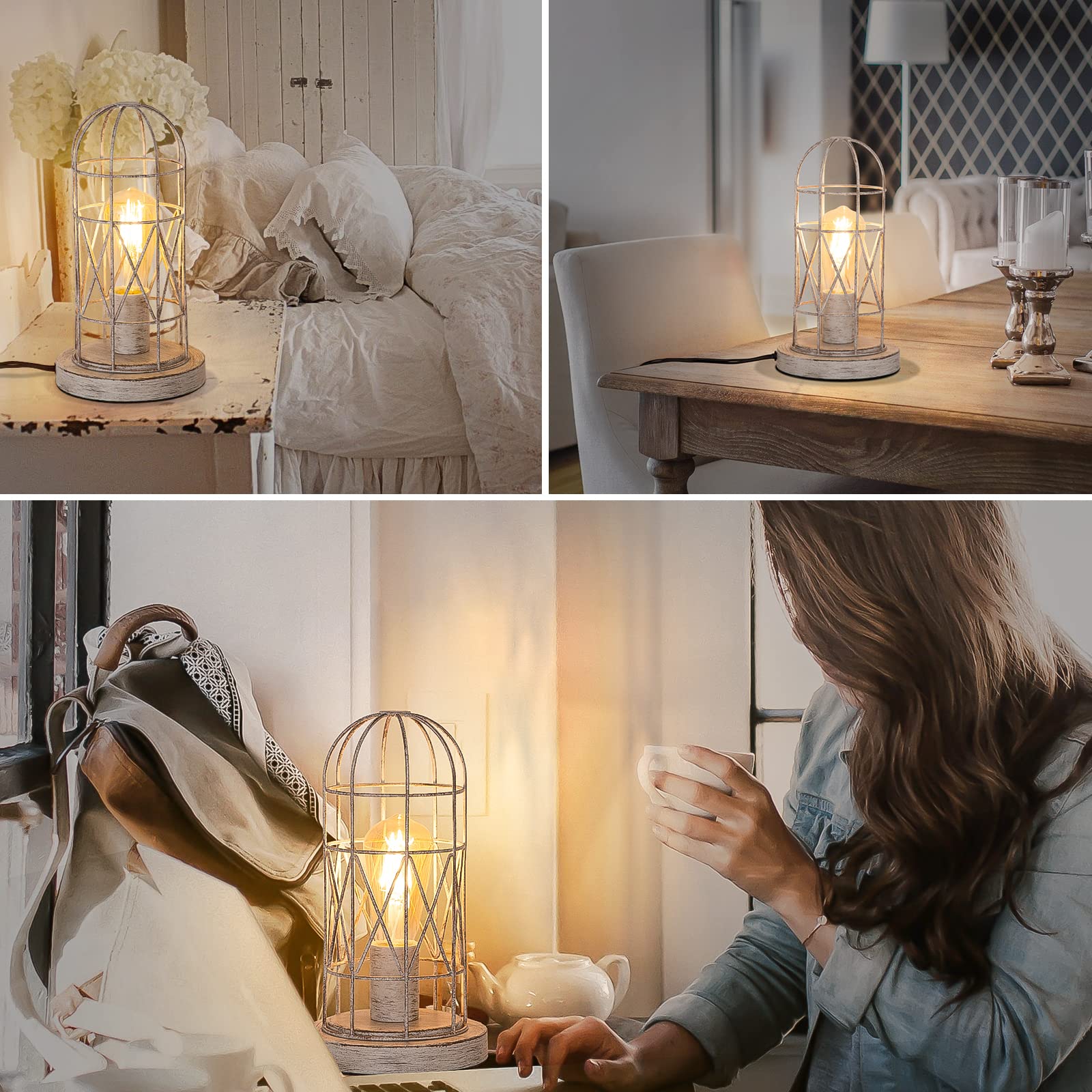 Seaside Village Touch Control Table Lamp, 3-Way Dimmable, Brushed White Oak, Model 32247, LED Bulb Included
