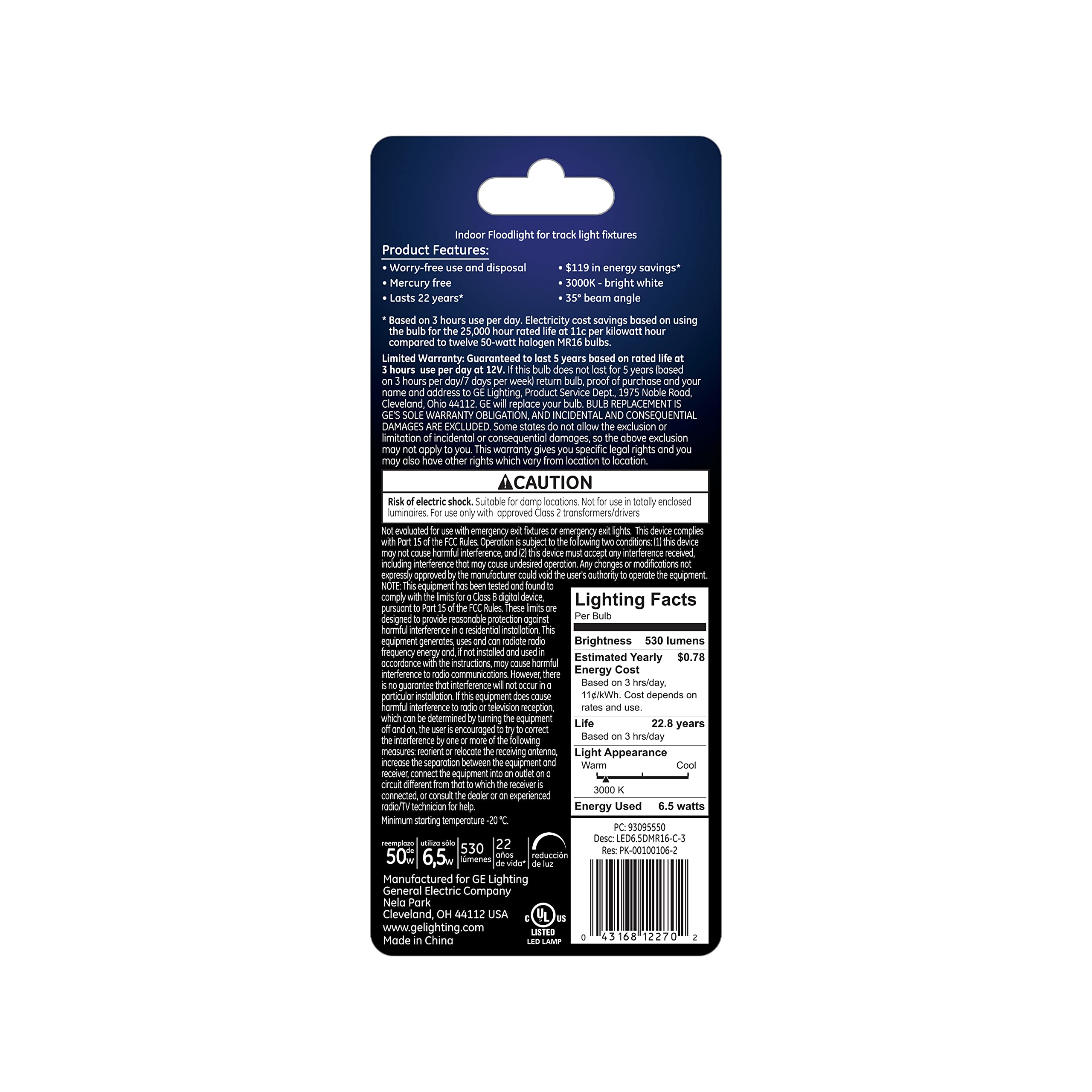 Ge Lighting Mr16 Indoor Floodlight Led Light Bulb, Gu5.3 Base, 50-Watt Replacement, Warm White (3-Pack)