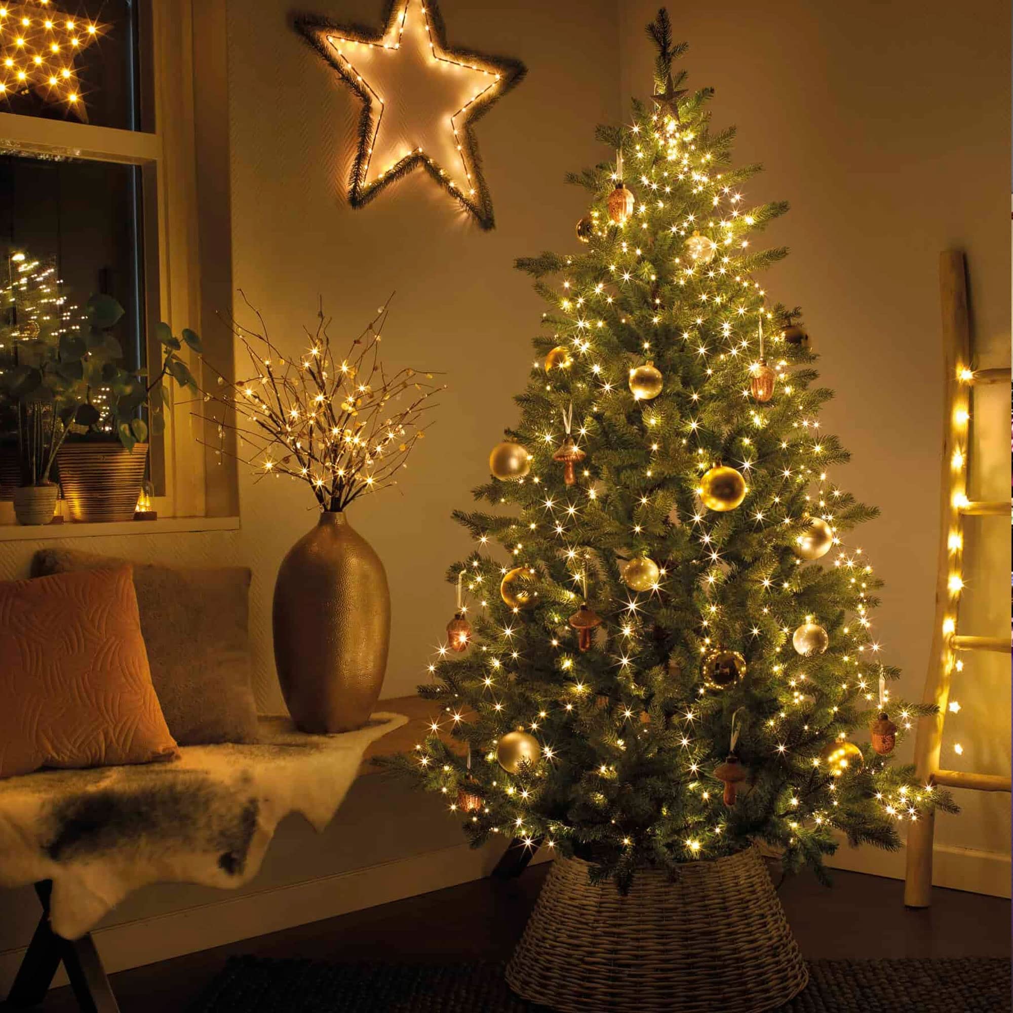 Dazzle Bright Christmas Tree Lights, 448 LED Waterfall Topper, 8.2FT X 16 Lines, Remote & 8 Modes, Warm White