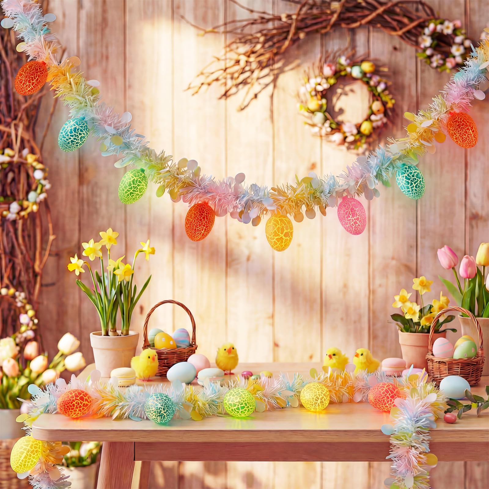 Pallerina Easter Splited Egg String Lights  8.5Ft Plug in Easter Egg Garland with 10 LED Multicolored Splited Eggs  Tinsel Garland Decor for Home Bedroom Garden Party Indoor Outdoor Decorations
