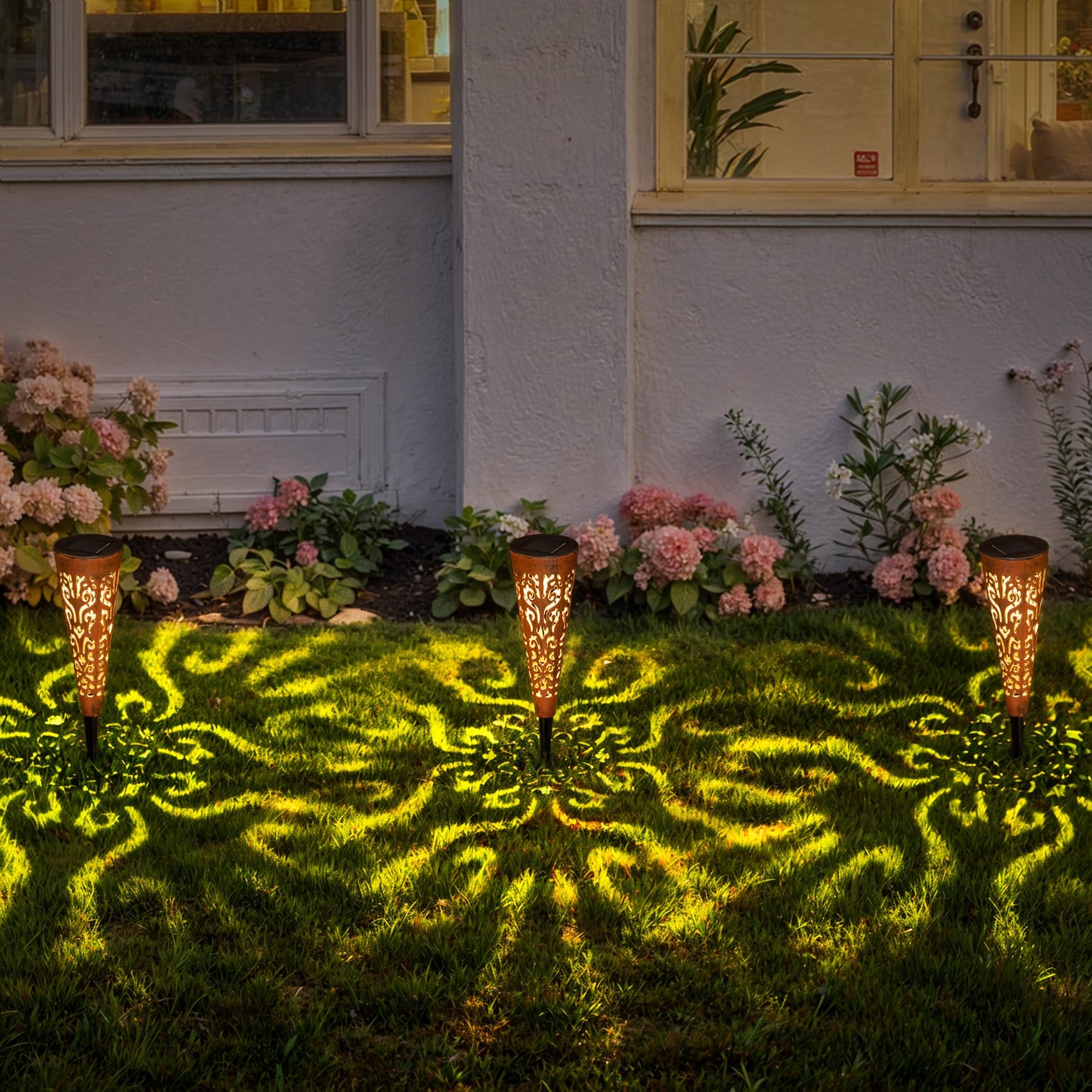 Go2garden 6Pcs Solar Garden Lights Outdoor Decorative Stakes Vintage Copper Lawn Ornament